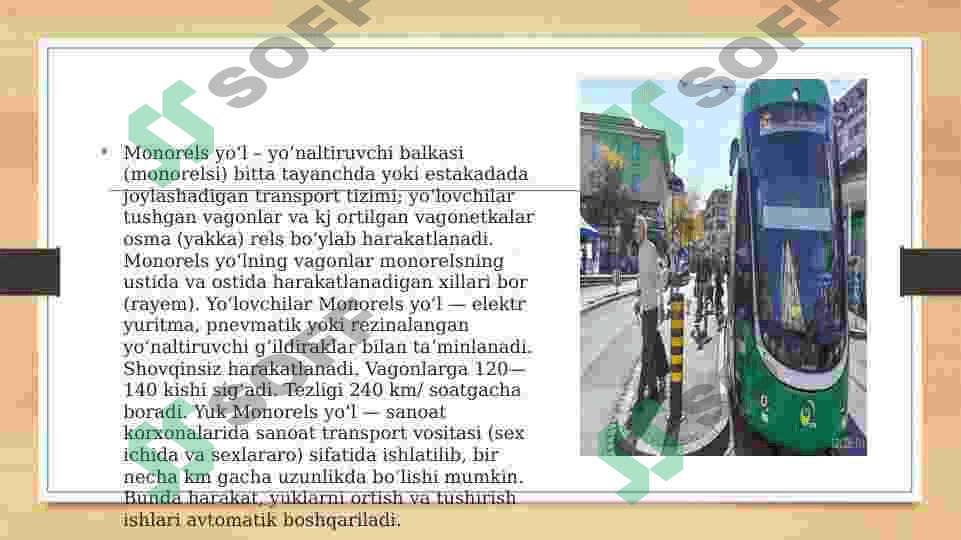 Mavzu:Yirik shaharlarda monorels va zamonaviy transport turlari 3