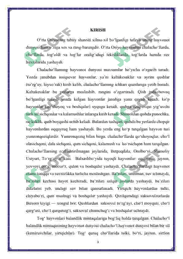 O’rta Osiyo umurtqalilar faunasining biologik xilma-xilligi va zoogeografiyasi 3