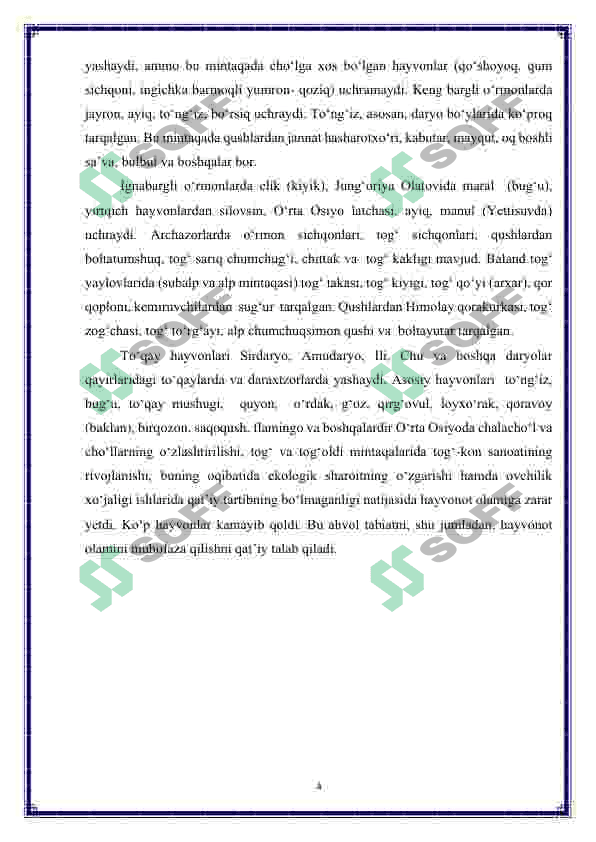 O’rta Osiyo umurtqalilar faunasining biologik xilma-xilligi va zoogeografiyasi 4