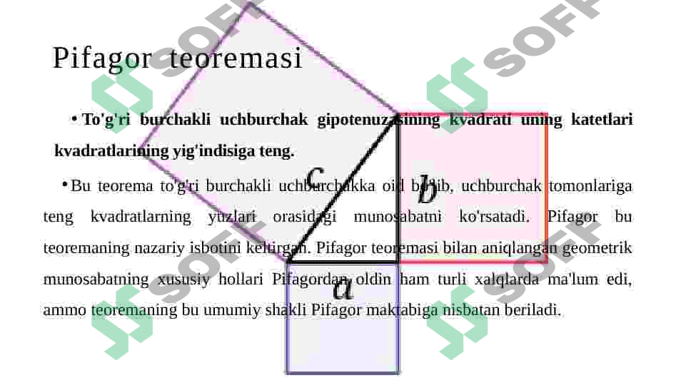 Pifagor teoremasi va uning tatbig’iga doir misollar 4