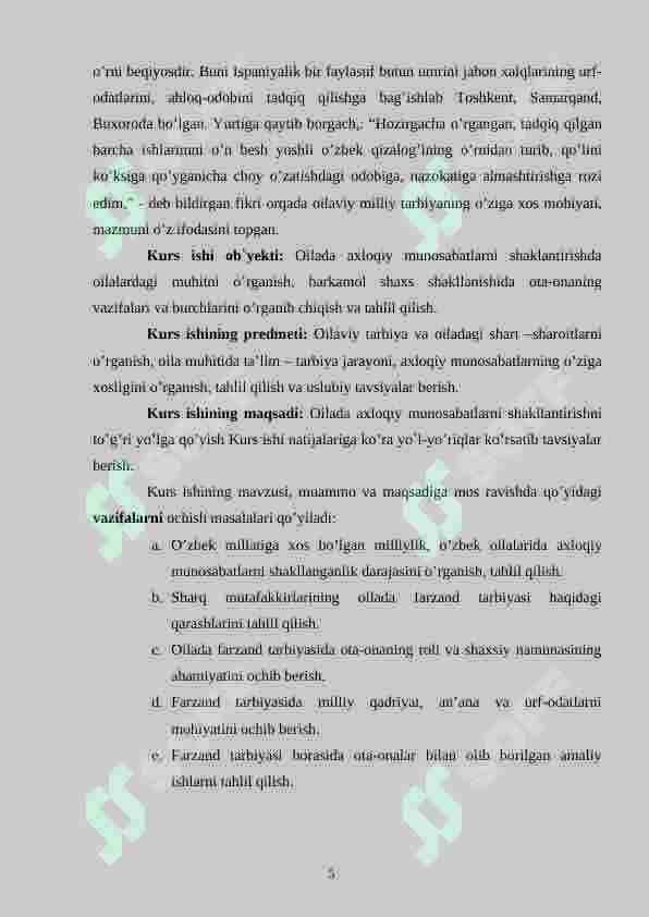 " OILADA BOLALARNI MA’NAVIY-AXLOQIY TARBIYALASHDA MILLIY QADRIYATLARDAN FOYDALANISH 5