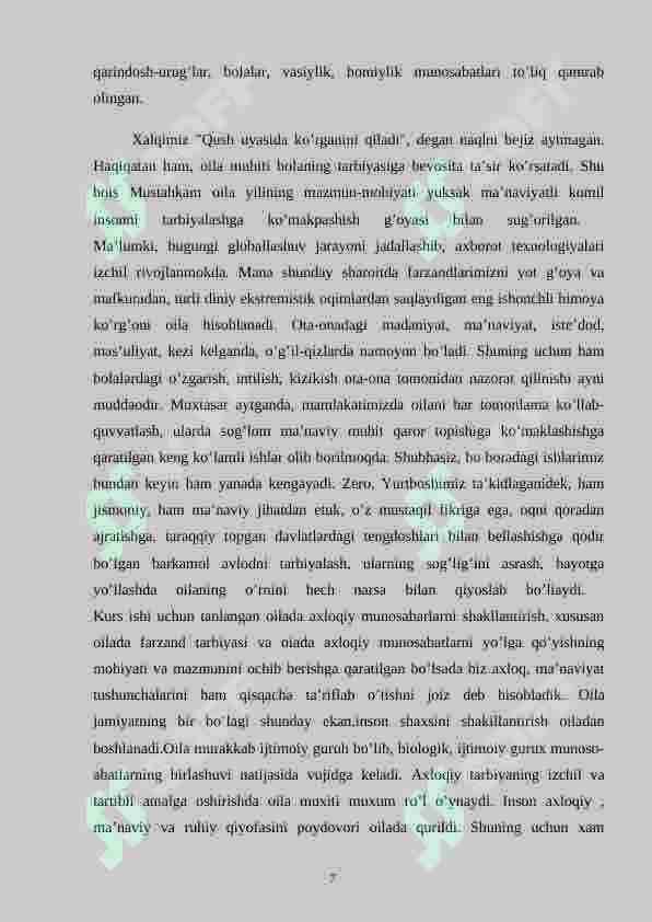 " OILADA BOLALARNI MA’NAVIY-AXLOQIY TARBIYALASHDA MILLIY QADRIYATLARDAN FOYDALANISH 7