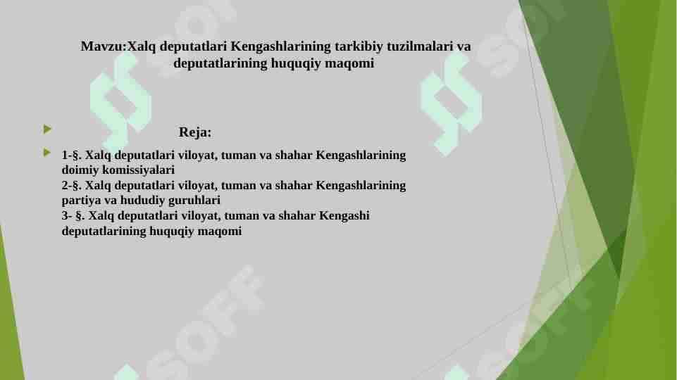 Xalq deputatlari Kengashlarining tarkibiy tuzilmalari vadeputatlarining huquqiy maqomi