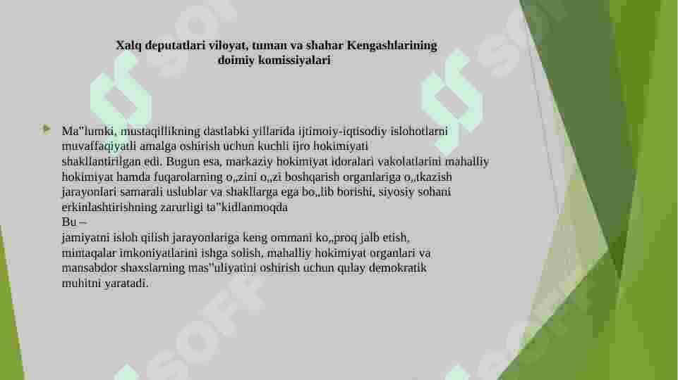Xalq deputatlari Kengashlarining tarkibiy tuzilmalari vadeputatlarining huquqiy maqomi 2