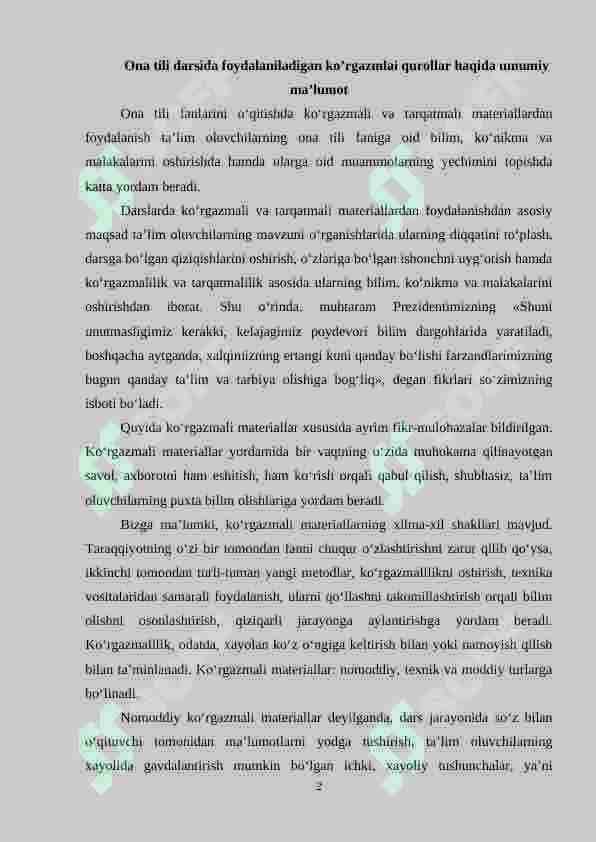 Ona tili darslarida ko’rsatmali qurollardan foydalanish 2