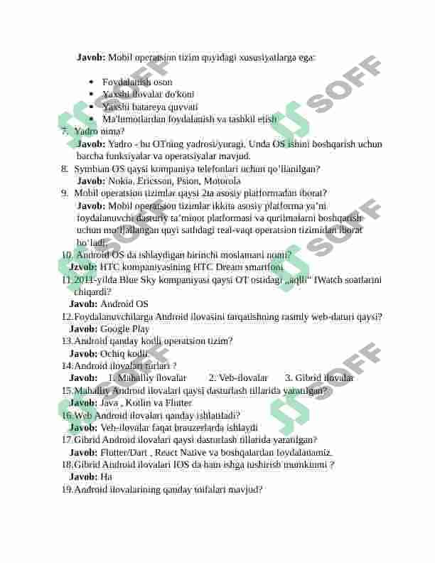 Mobil Operatsion tizimlari haqida savol javoblar 2