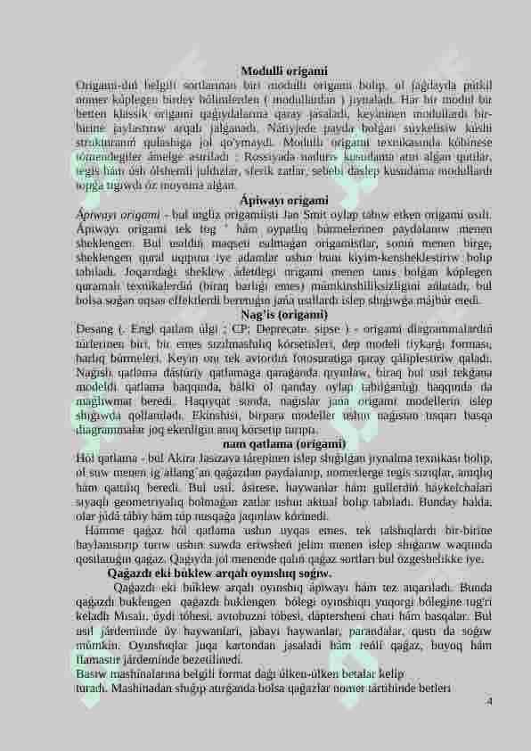 QAǴAZDAN BÚKLEW JOLI MENEN OYINSHIQ SOǴIW (“ORIGAMI USILI”) 4