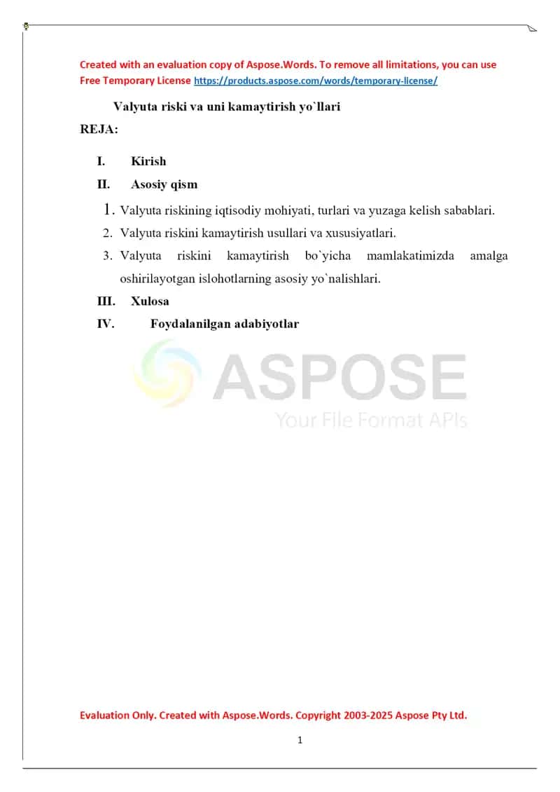 Valyuta riski va uni kamaytirish yo‘llari 1