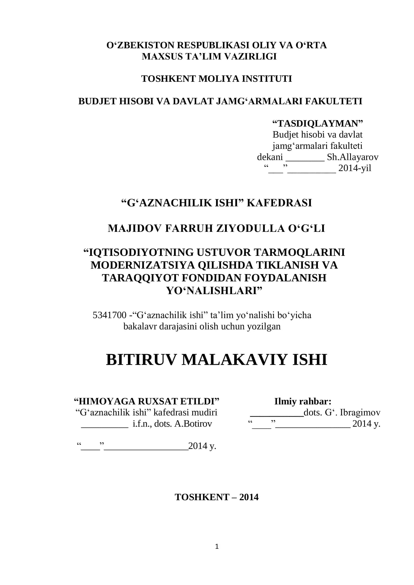 "G‘Azanachilik ishi" bakalavr darajasini olish 1