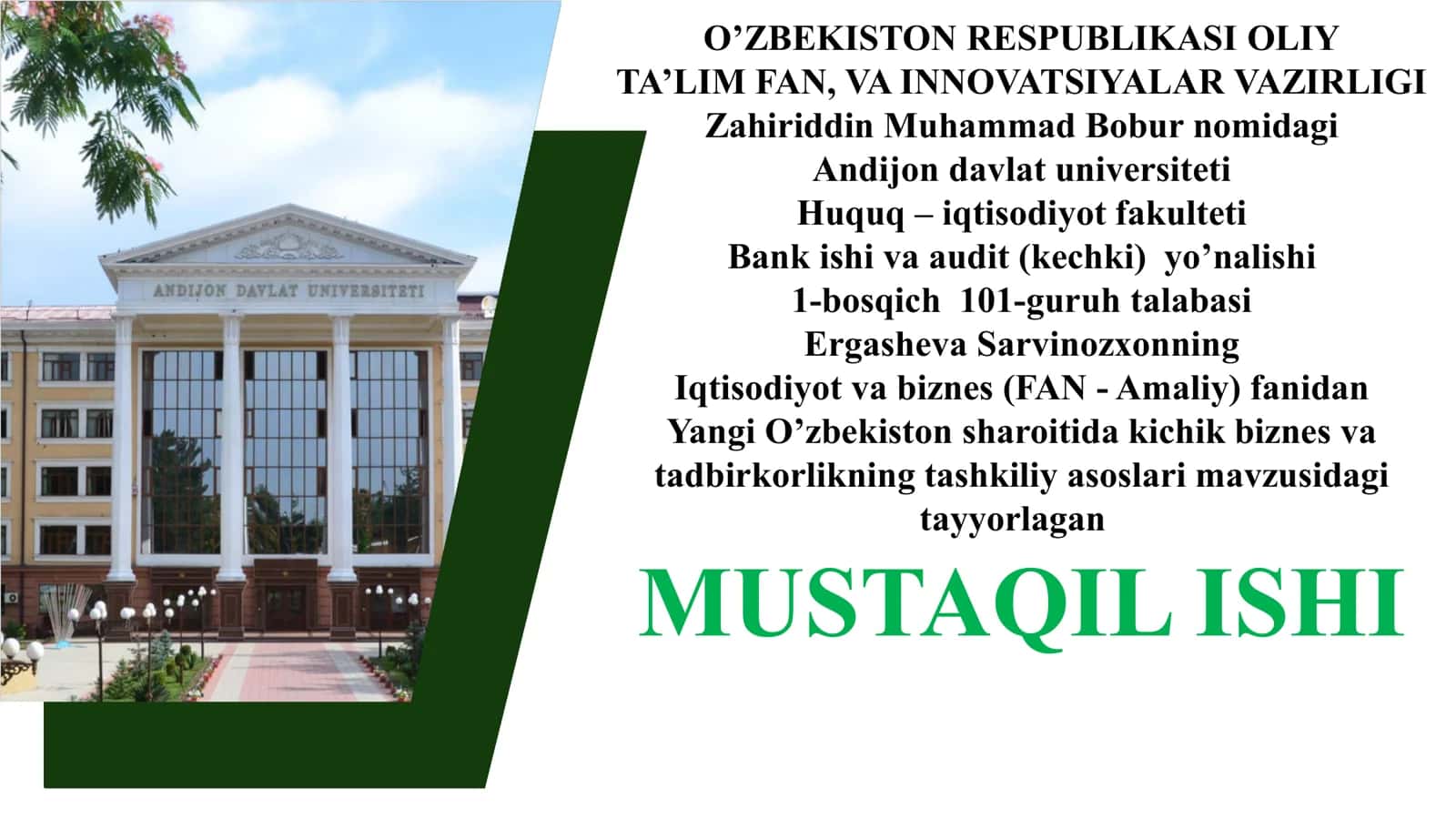 Yangi O’zbekiston sharoitida kichik biznes va tadbirkorlikning tashkiliy asoslari 1