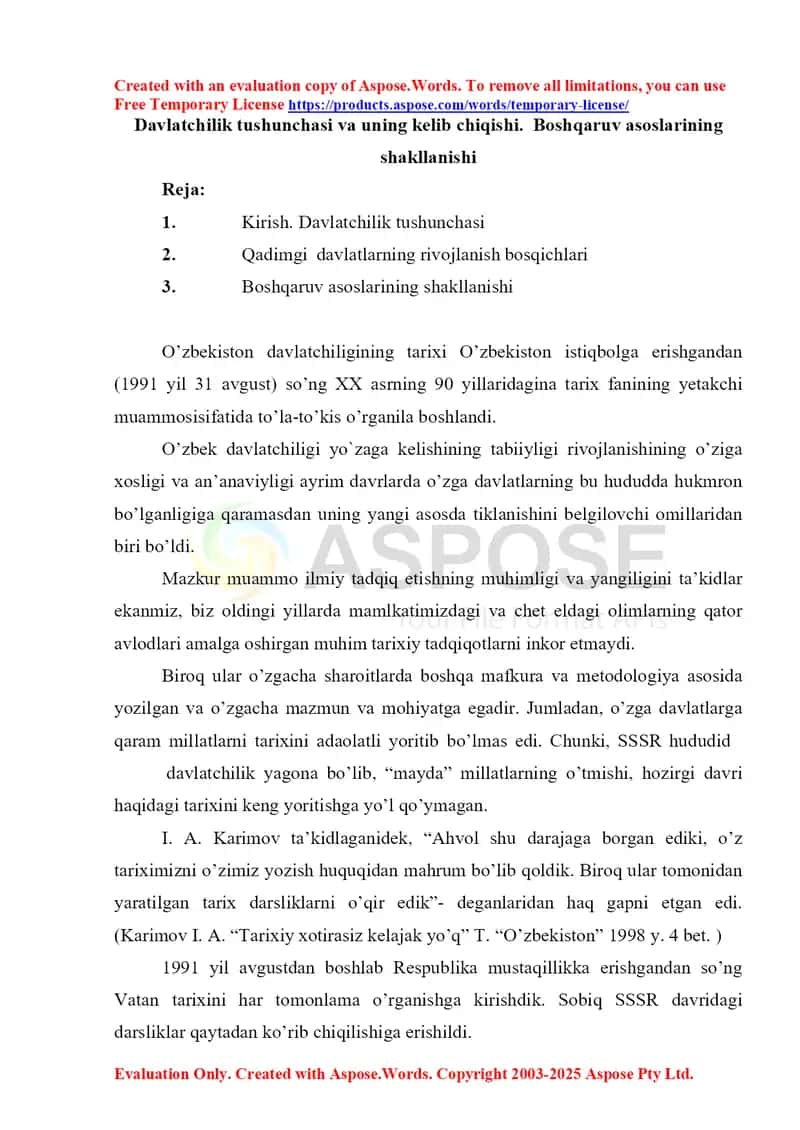 Davlatchilik tushunchasi va uning kelib chiqishi. Boshqaruv asoslarining shakllanishi 1