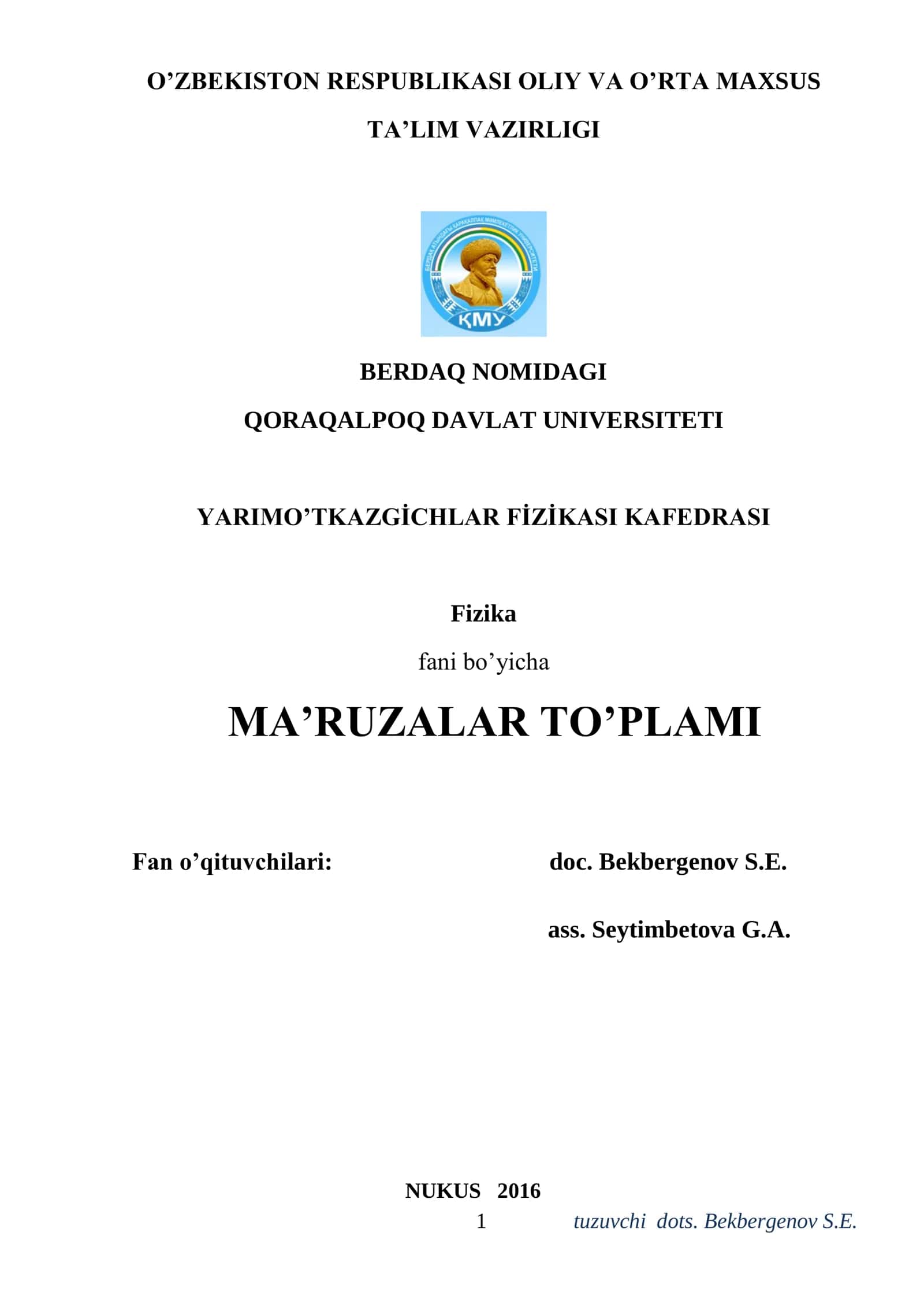 FIZIKA FANI HAQIDA. MODDIY NUQTANING TO’G’RI CHIZIQLI HARAKATI 1