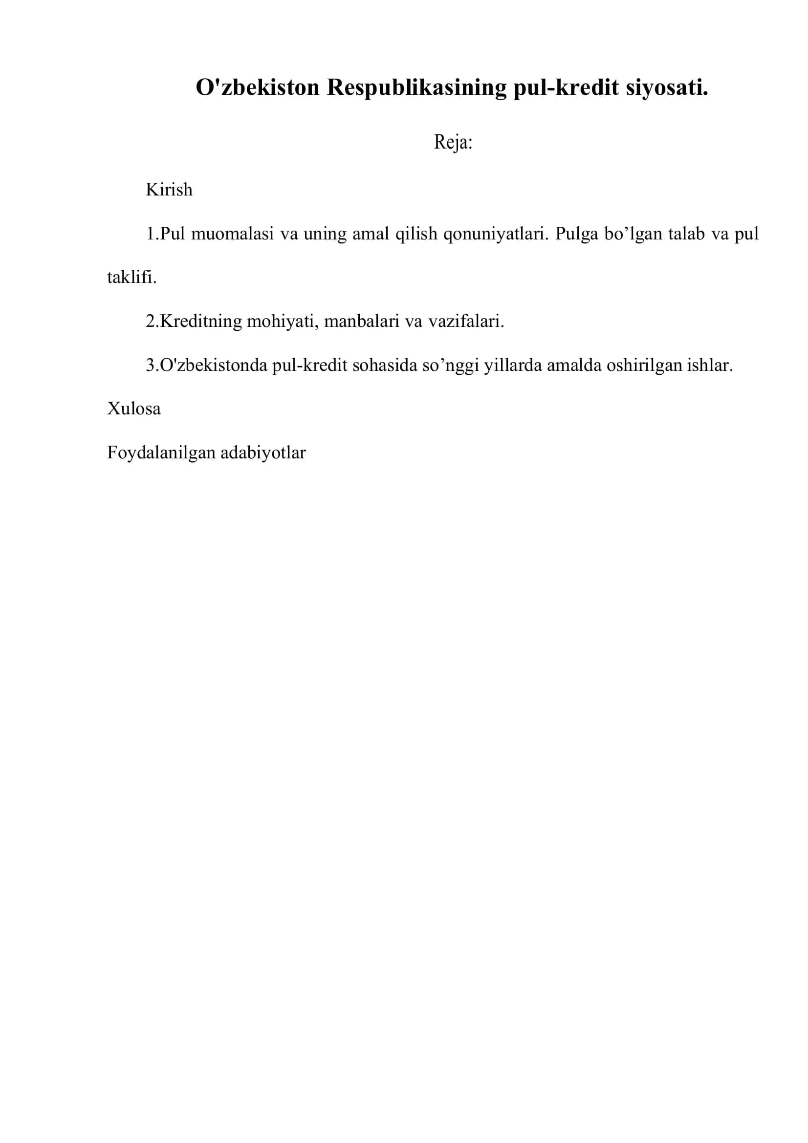 Pul muomalasi va uning amal qilish qonuniyatlari 1