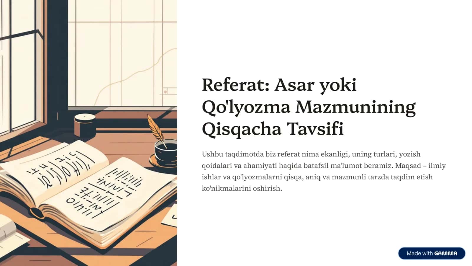 Referat: Asar yoki Qo'lyozma Mazmunining Qisqacha Tavsifi 1
