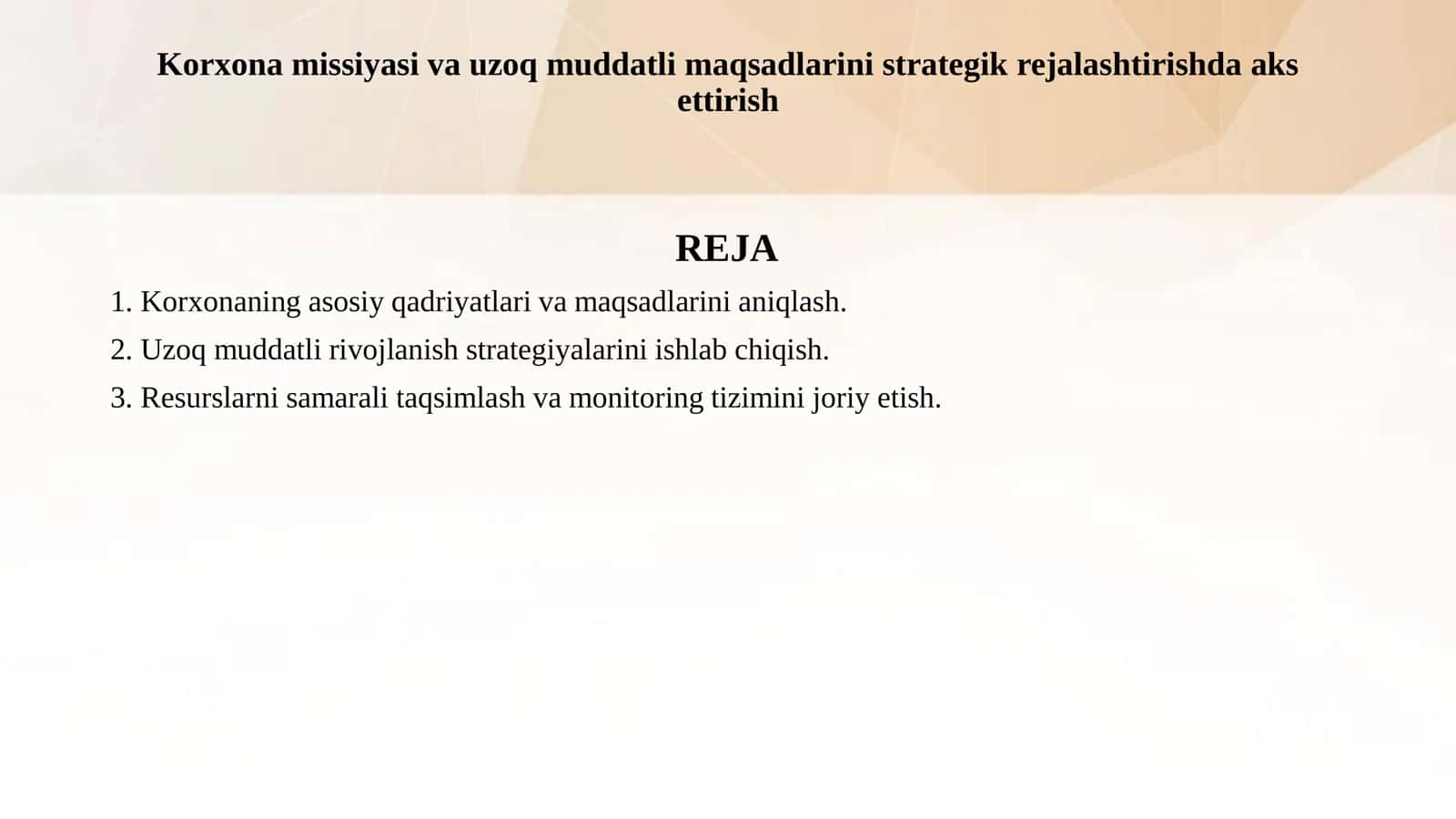 Korxona missiyasi va uzoq muddatli maqsadlarini strategik rejalashtirishda aks ettirish 1
