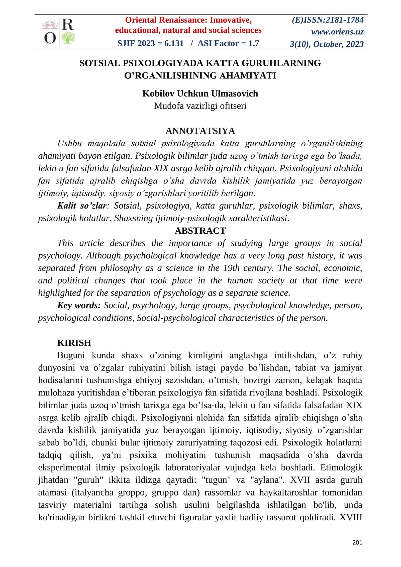 SOTSIAL PSIXOLOGIYADA KATTA GURUHLARNING O’RGANILISHINING AHAMIYATI 1