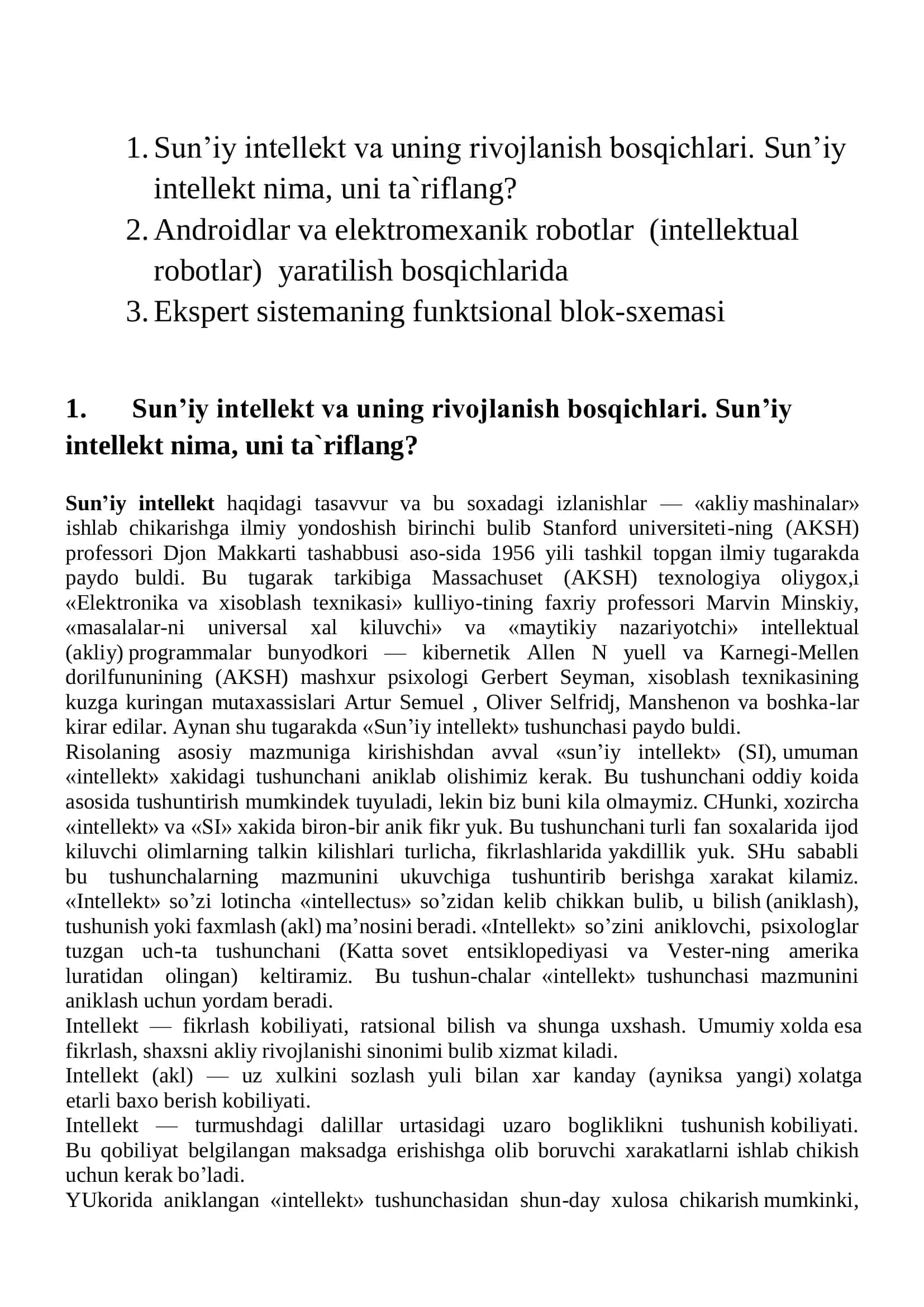 Sun’iy Intellekt va uning Rivojlanish Bosqichlari 1