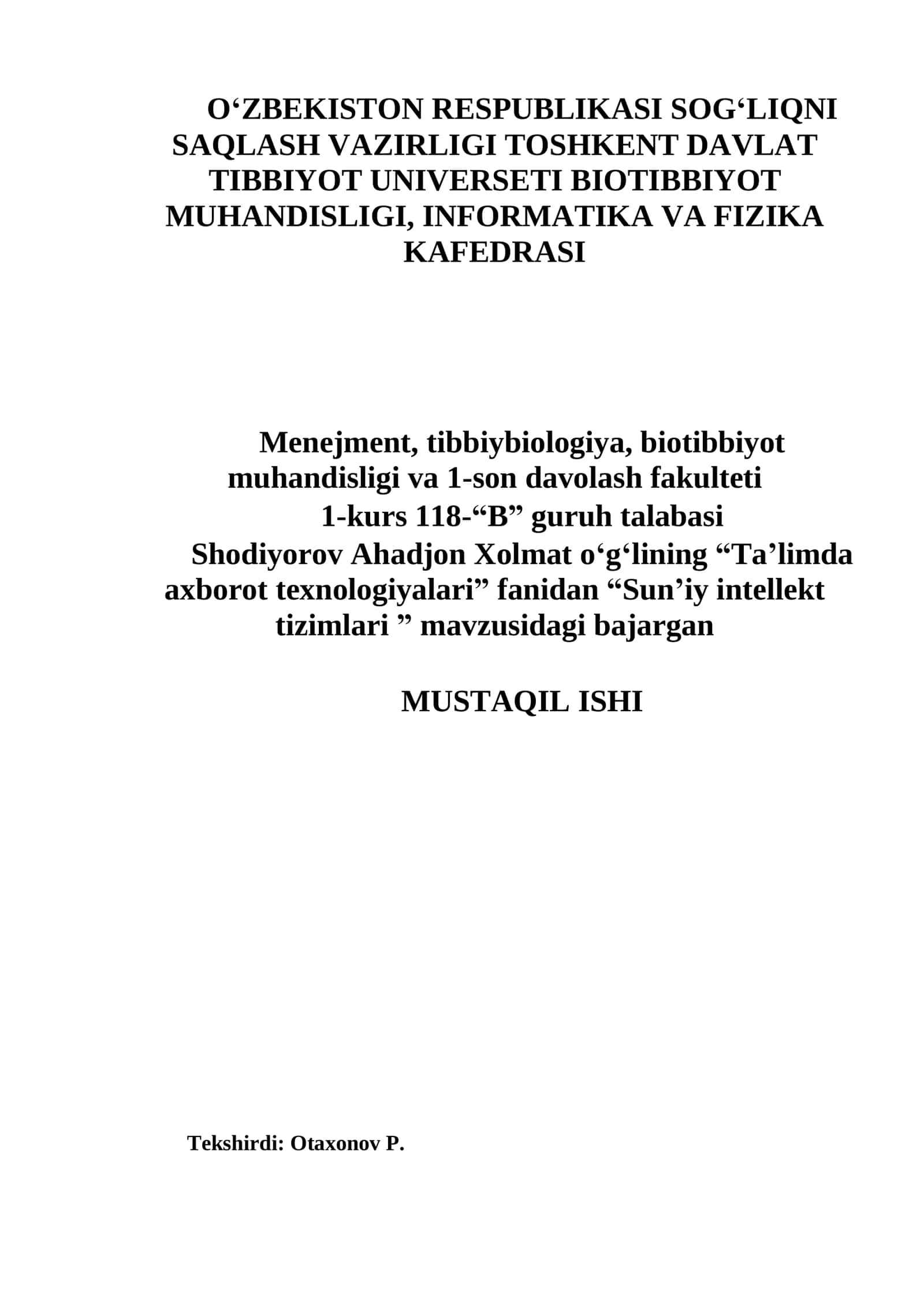 Sun’iy intellekt tizimlari 1