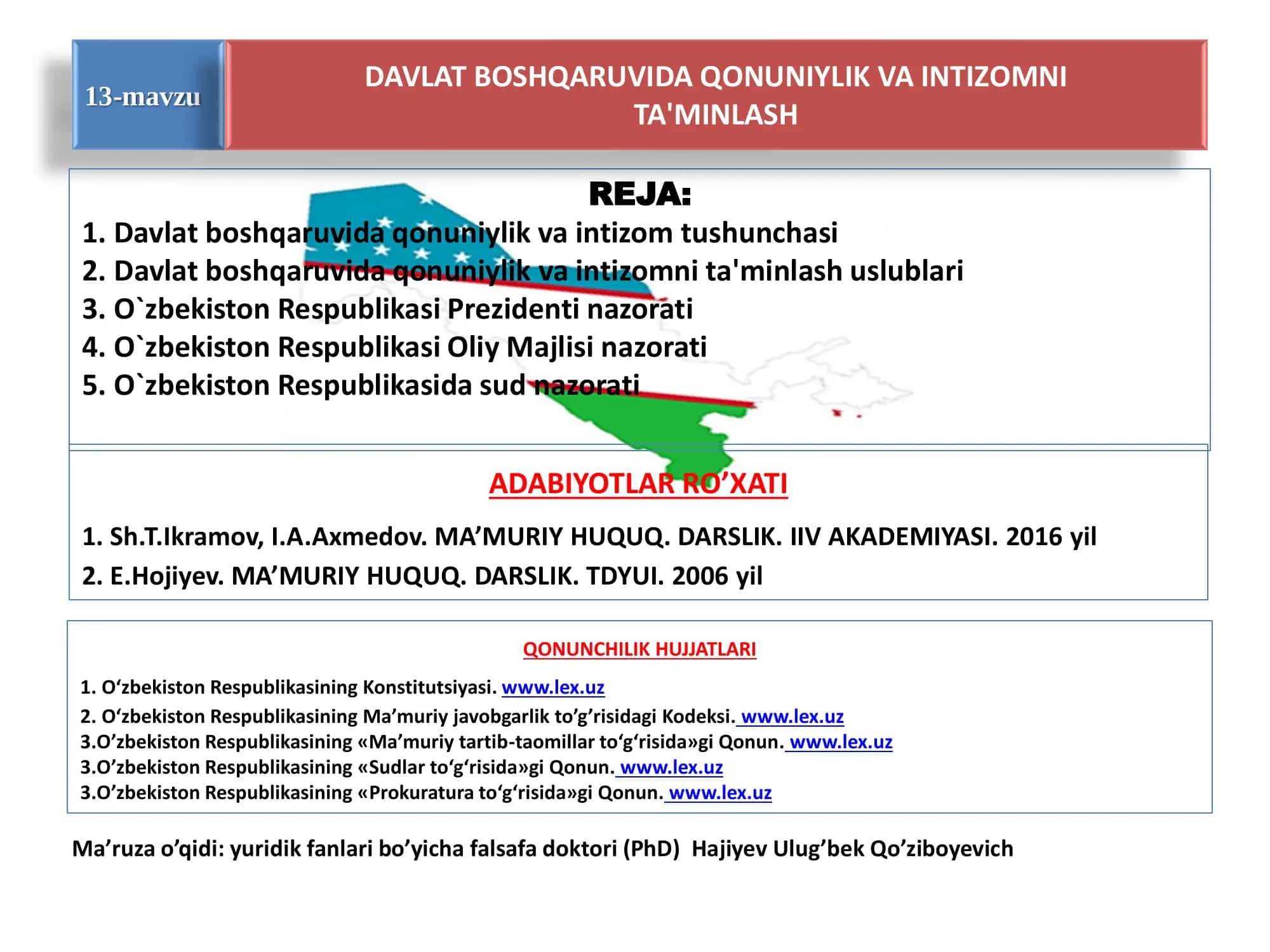 Davlat boshqaruvida qonuniylik va intizomni ta'minlash 1