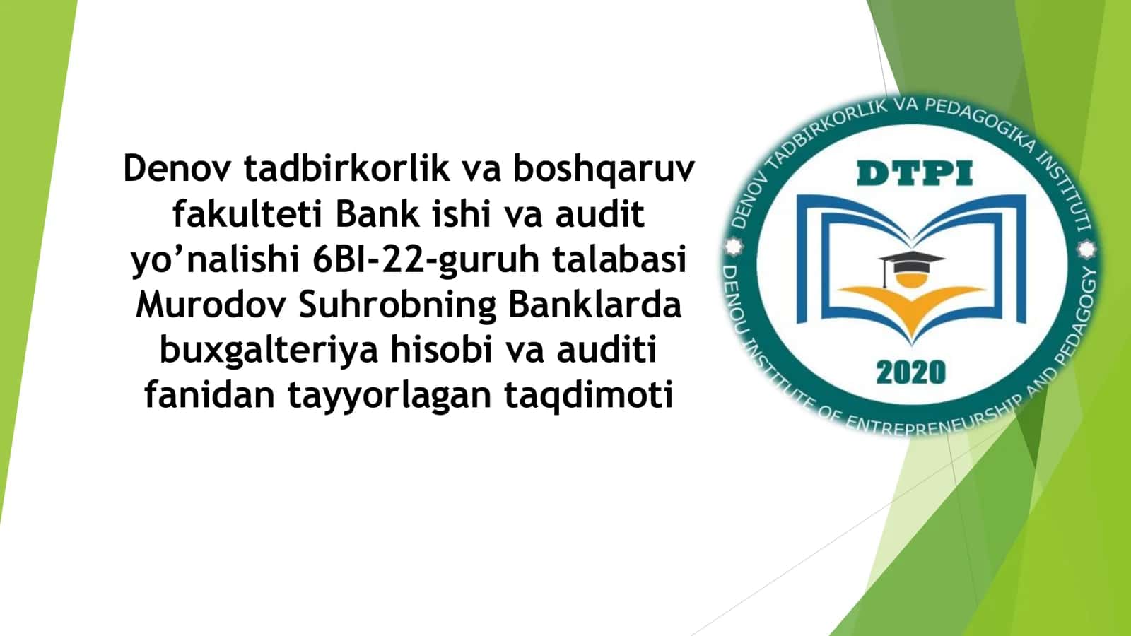 Tijorat banklari daromatlari xarajatlari va foydasi audit 1