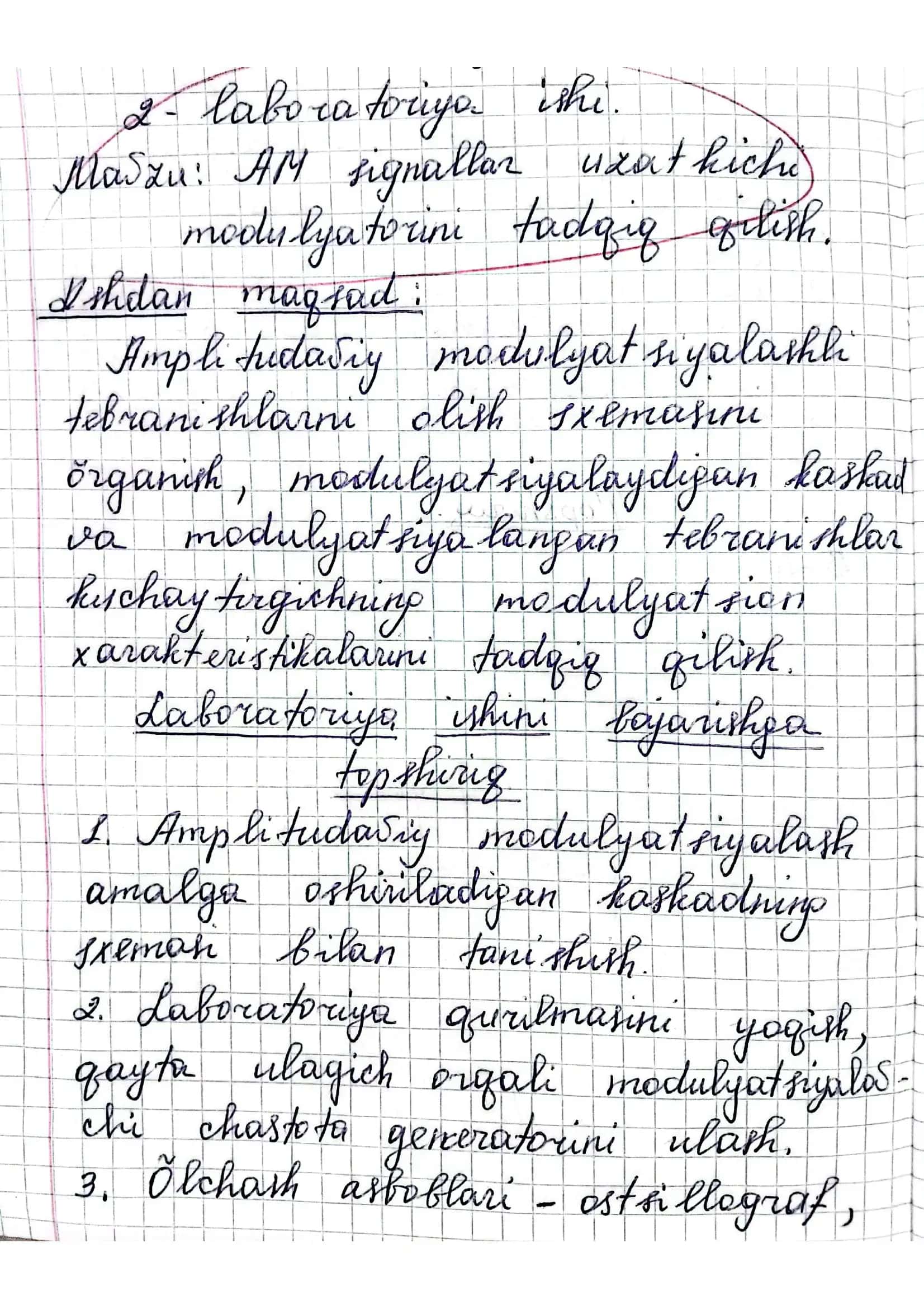 AM signallar uzatkichi modulyatorini tadqiq qilish. 1