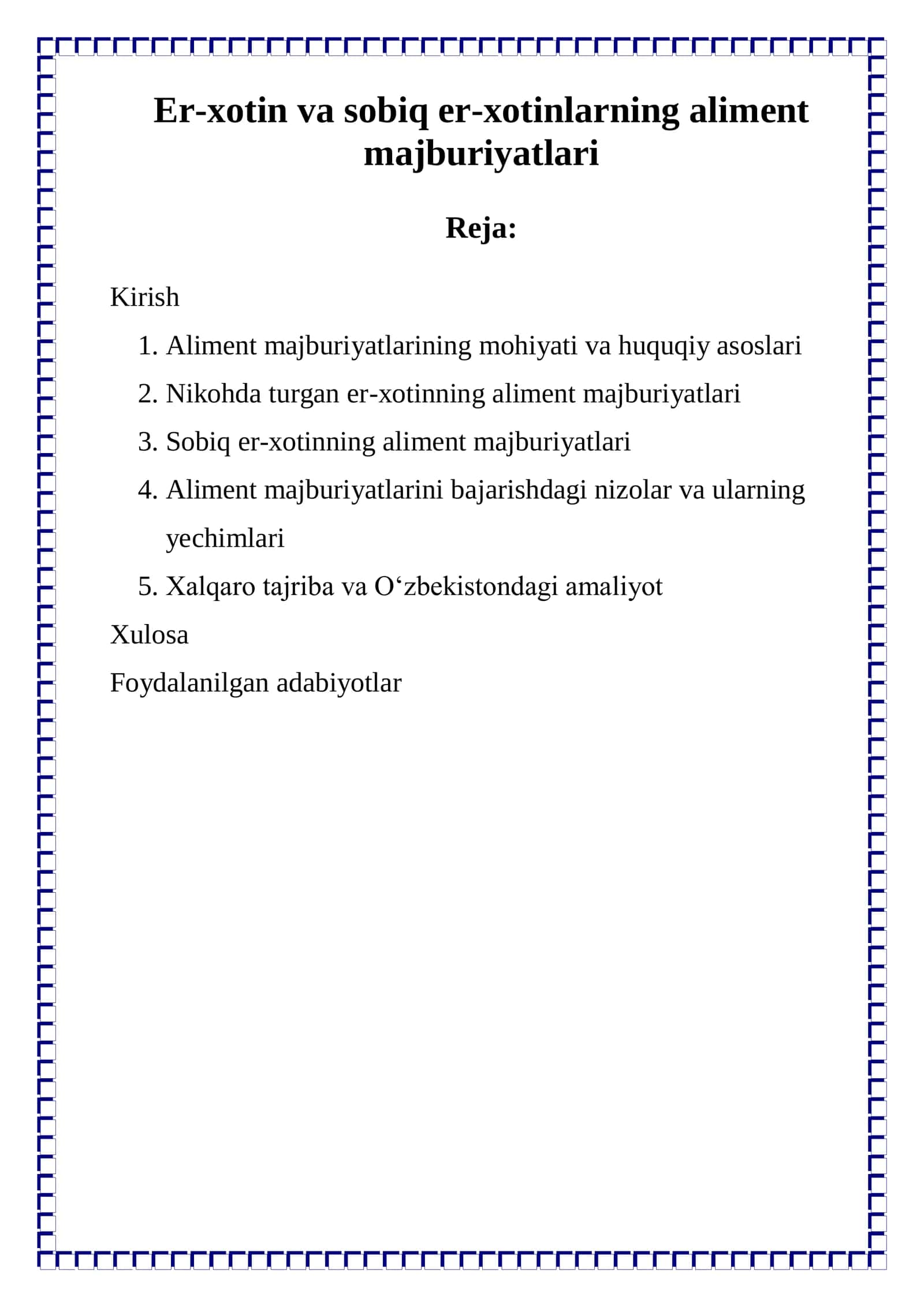 Aliment majburiyatlarining mohiyati va huquqiy asoslari 1