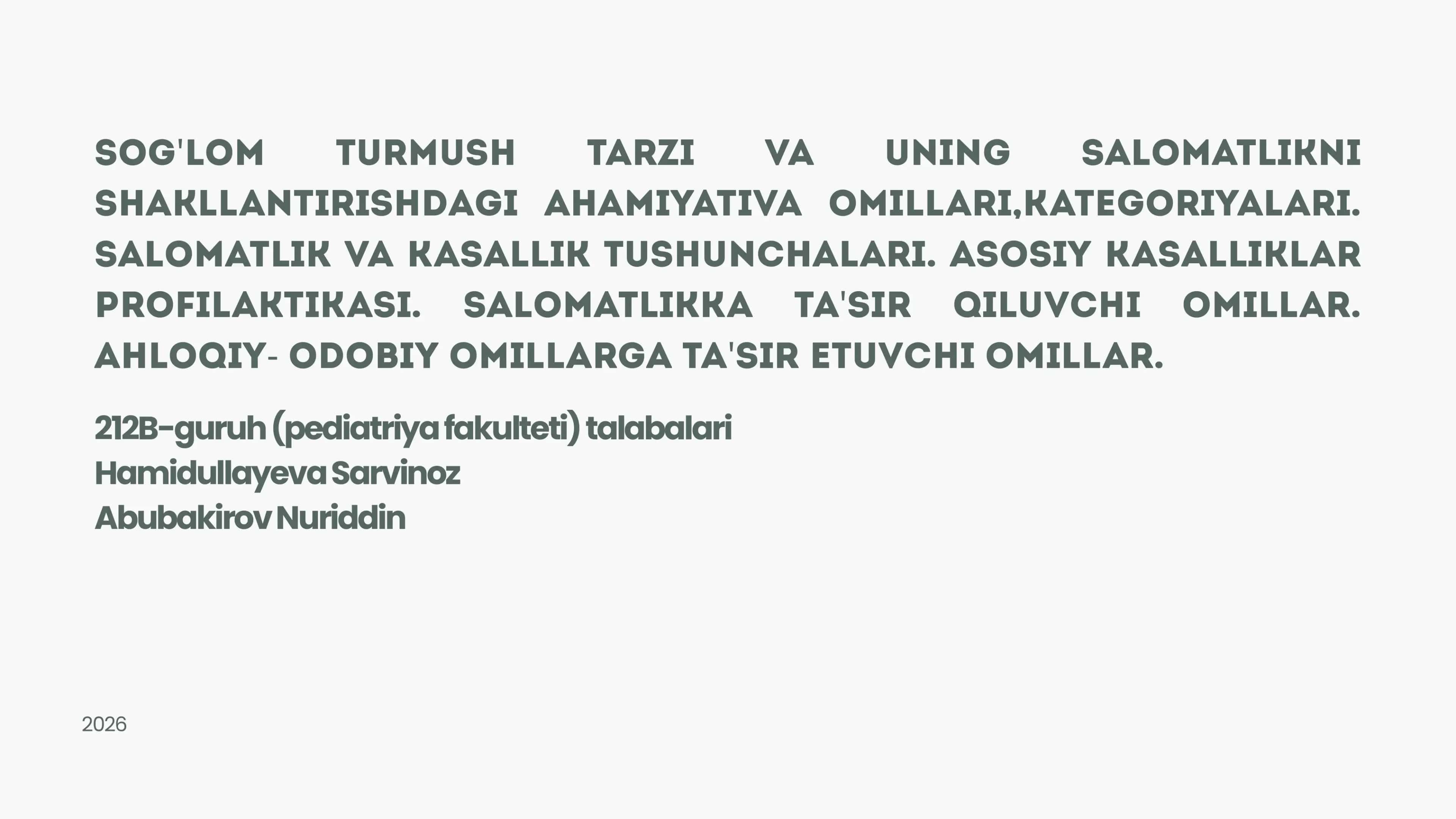 SOG‘LOM TURMUSH TARZI – SALOMATLIK ASOSI 1