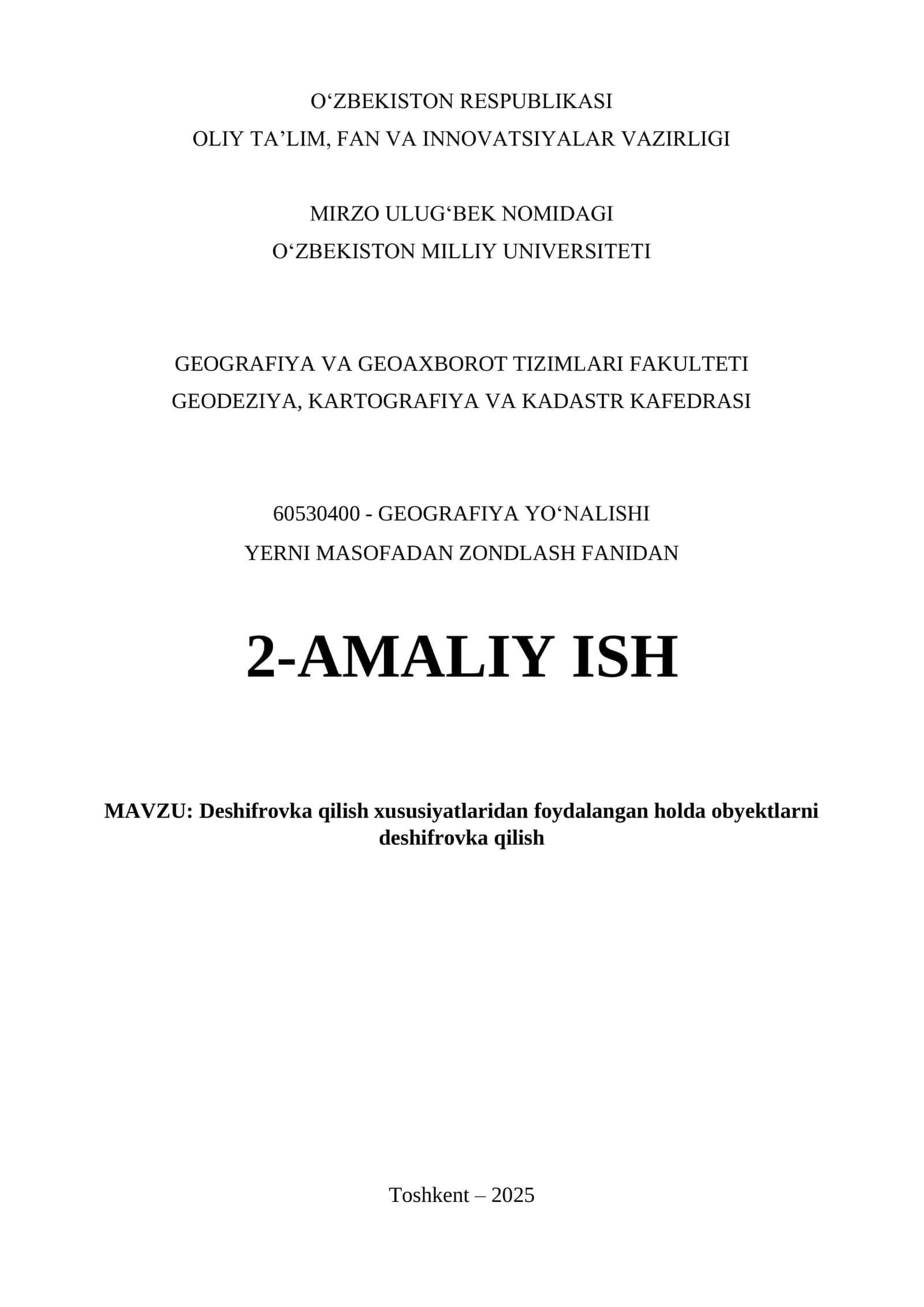 Deshifrovka qilish xususiyatlaridan foydalangan holda obyektlarni deshifrovka qilish 1