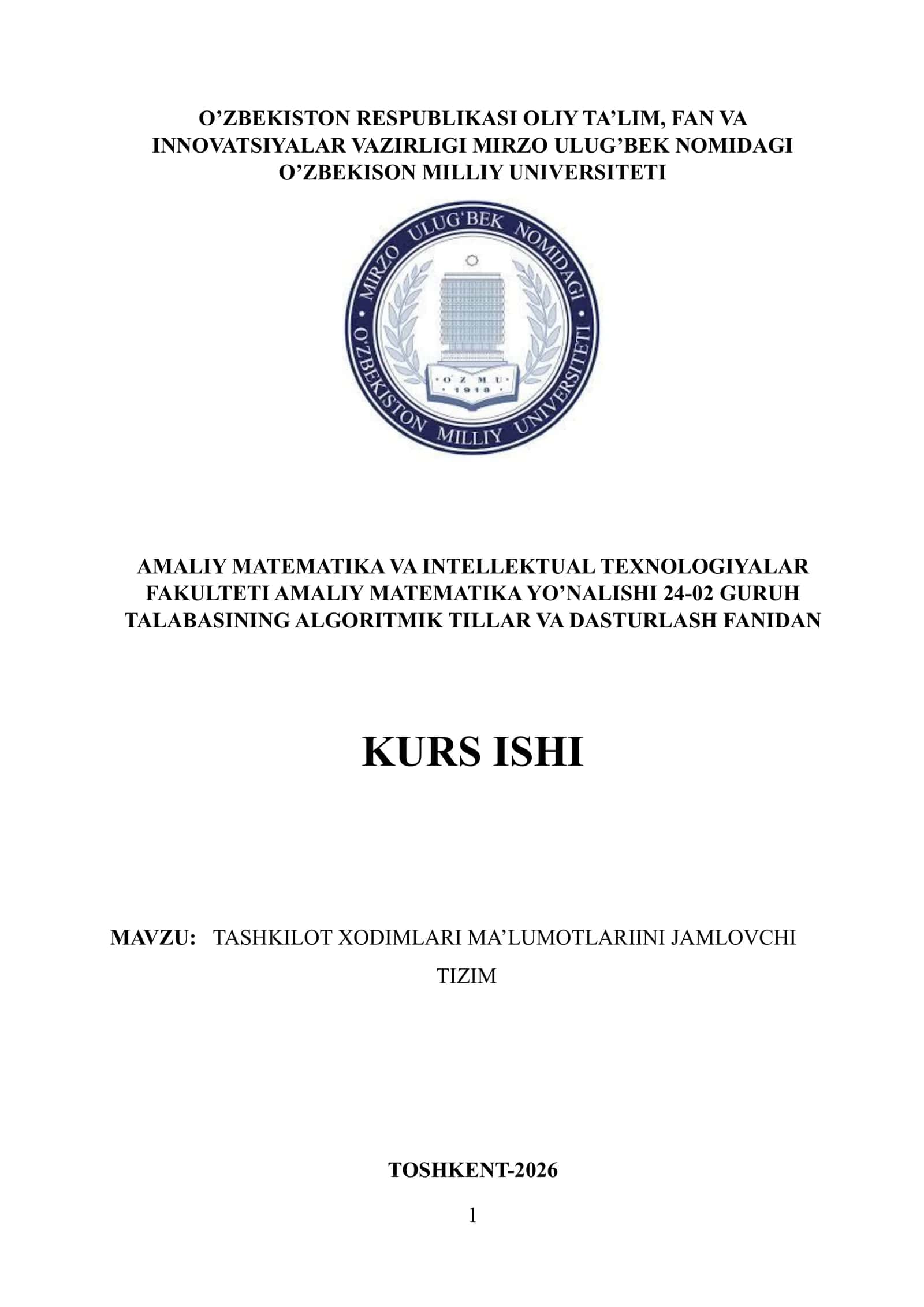 TASHKILOT XODIMLARI MA’LUMOTLARIINI JAMLOVCHI TIZIM 1