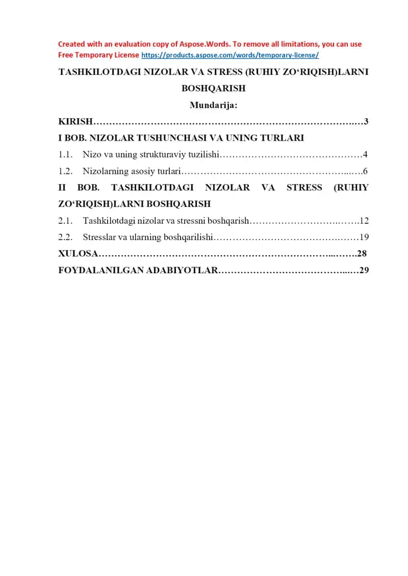 Tashkilotdagi nizolar va stress (ruhiy zo‘riqish)larni boshqarish 1