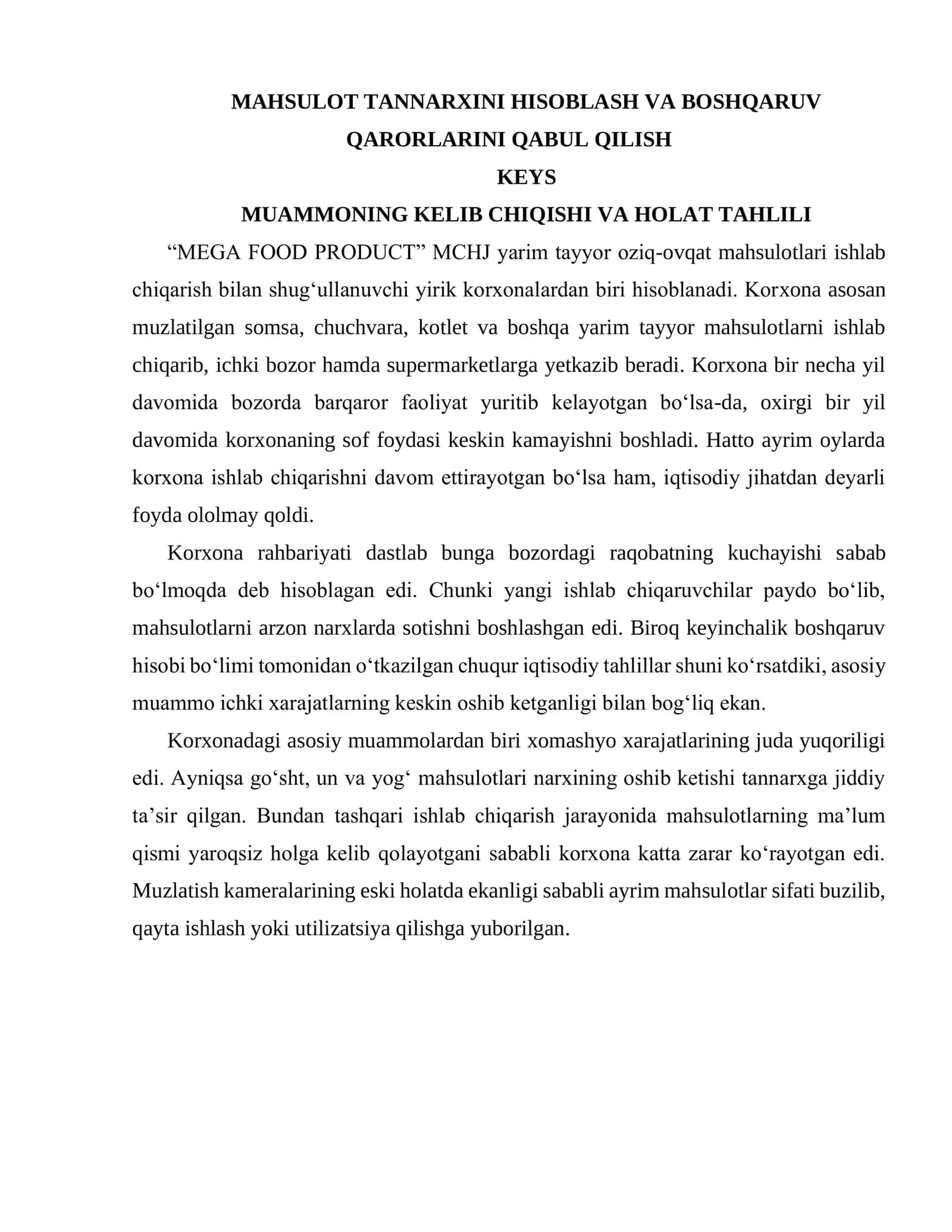 MAHSULOT TANNARXINI HISOBLASH VA BOSHQARUV 1