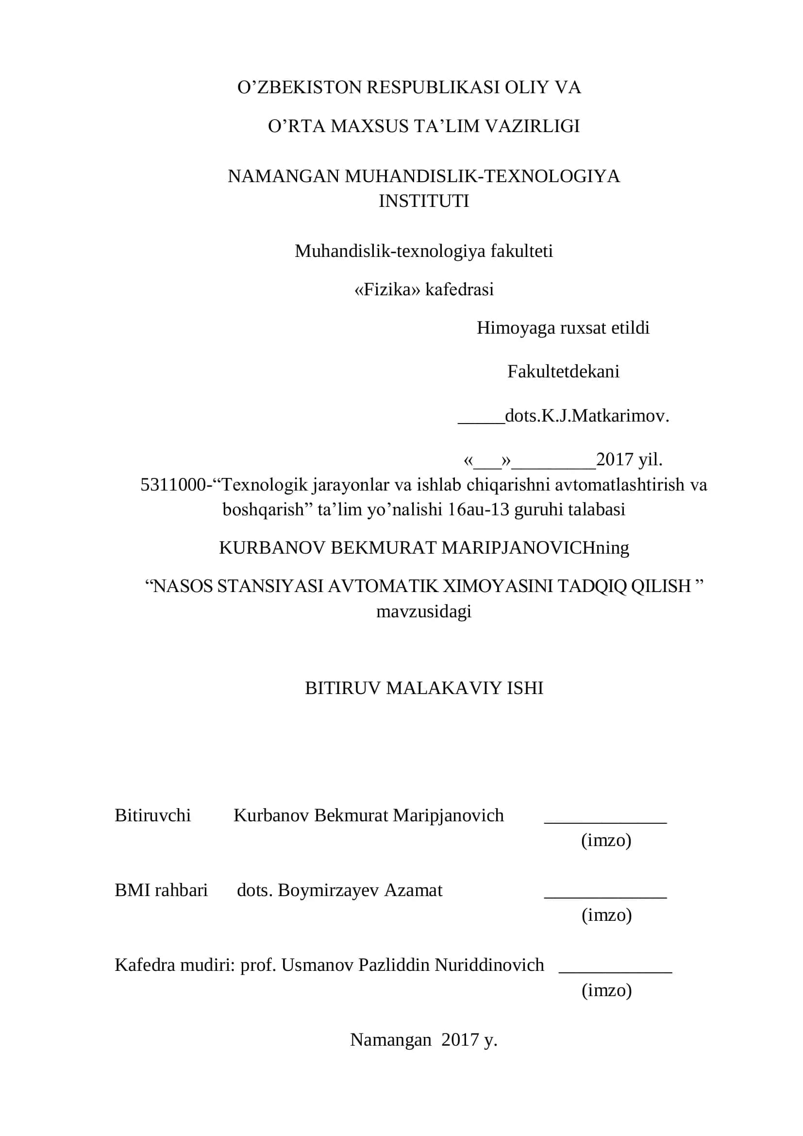 NASOS STANSIYASI AVTOMATIK XIMOYASINI TADQIQ QILISH 1