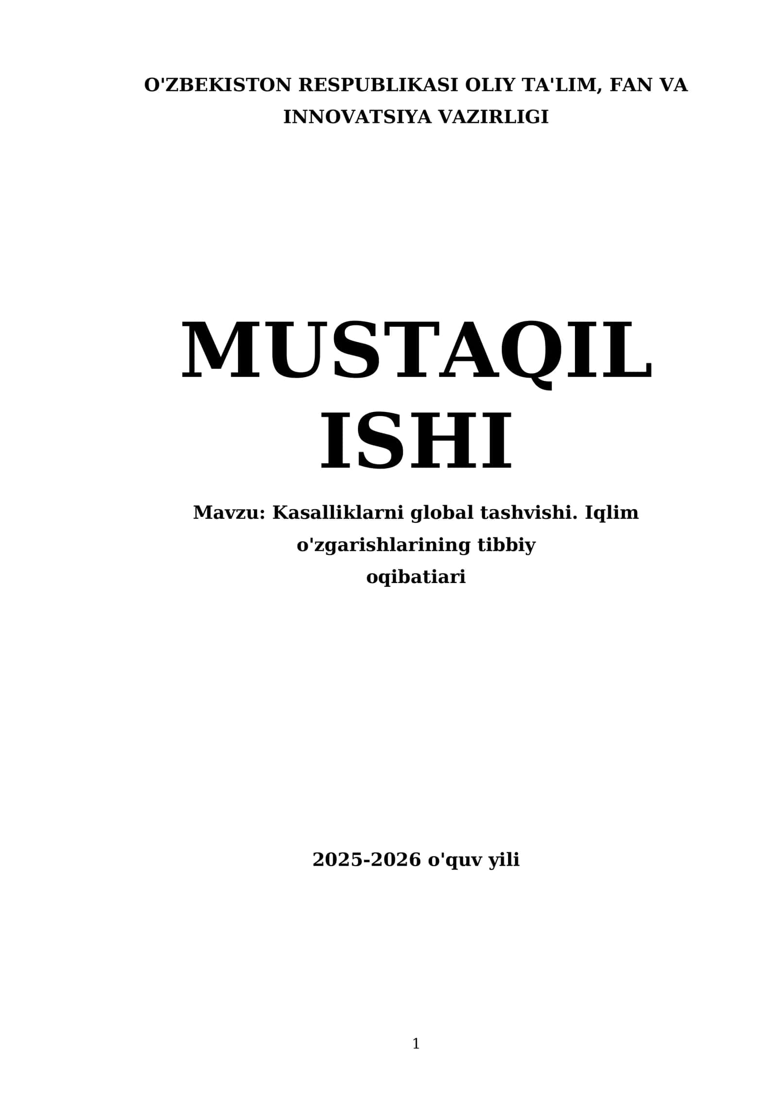 Kasalliklarni global tashvishi. Iqlim o'zgarishlarining tibbiy oqibatiari 1