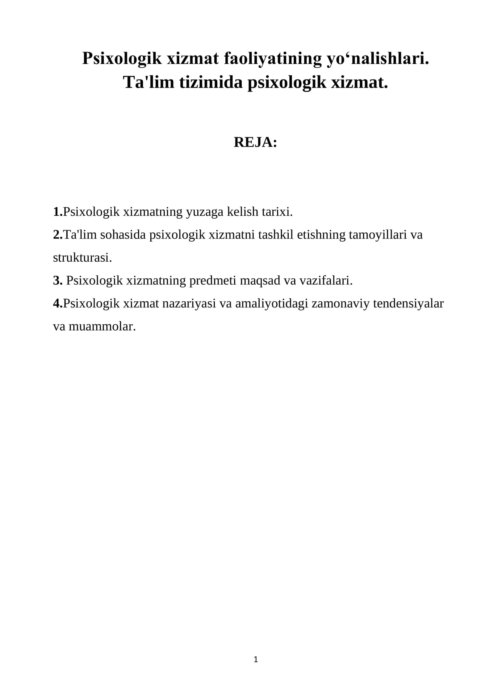 Psixologik xizmat faoliyatining yoʻnalishlari 1
