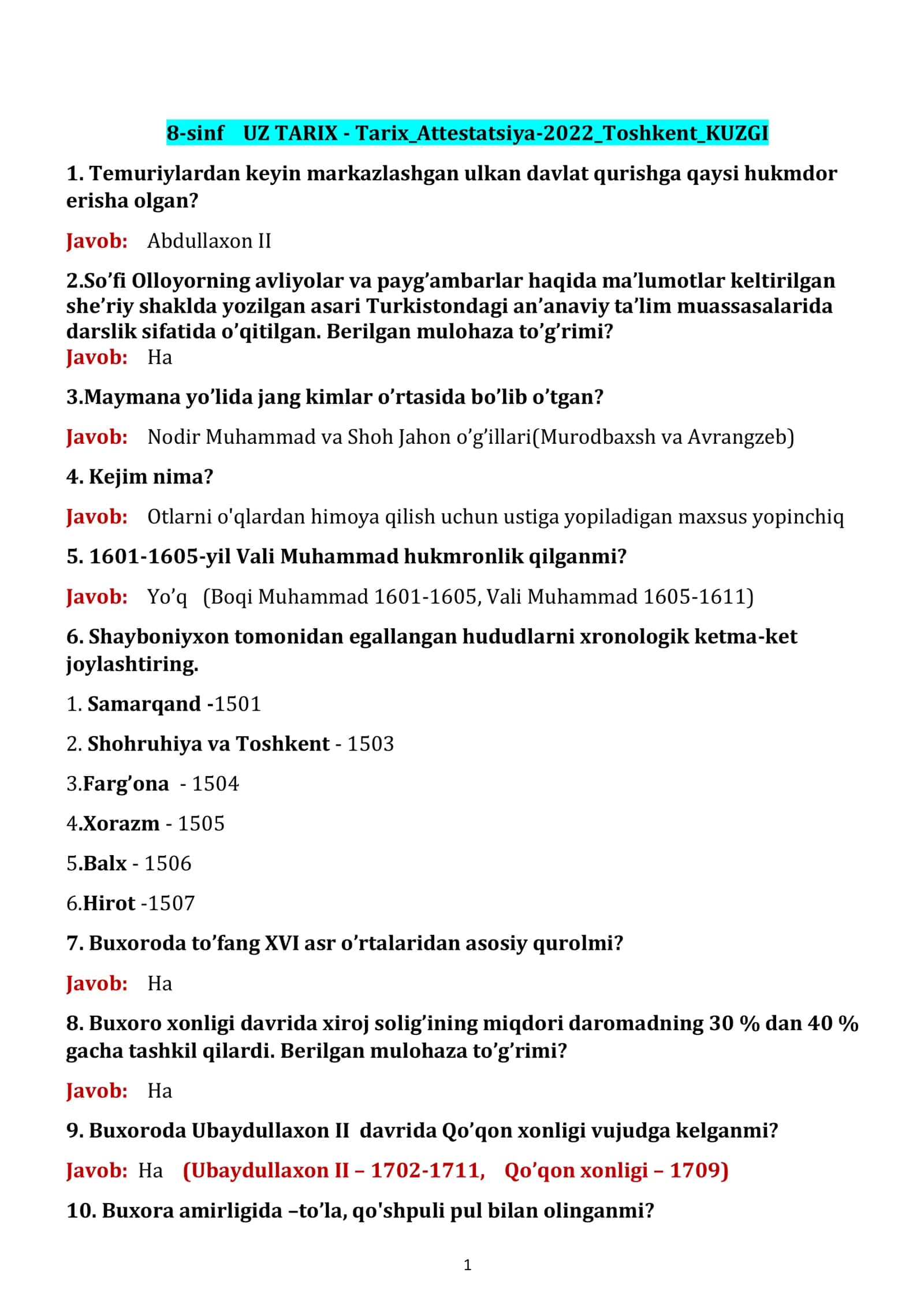 8-sinf UZ TARIX - Tarix_Attestatsiya-2022_Toshkent_KUZGI 1