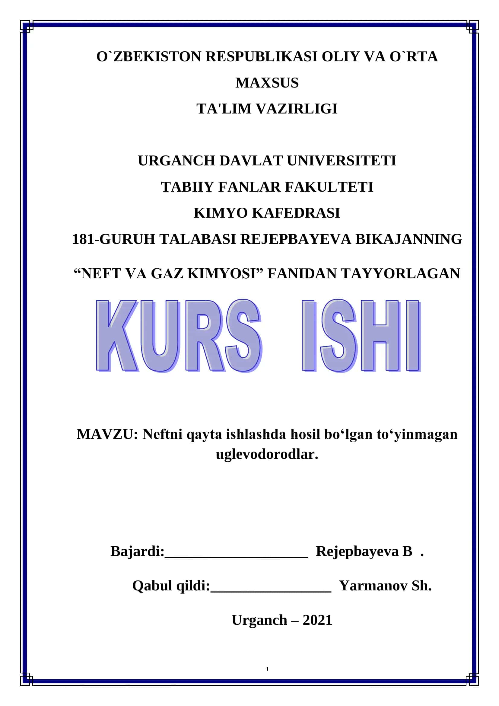 Neftni qayta ishlashda hosil bo„lgan to„yinmagan uglevodlar 1