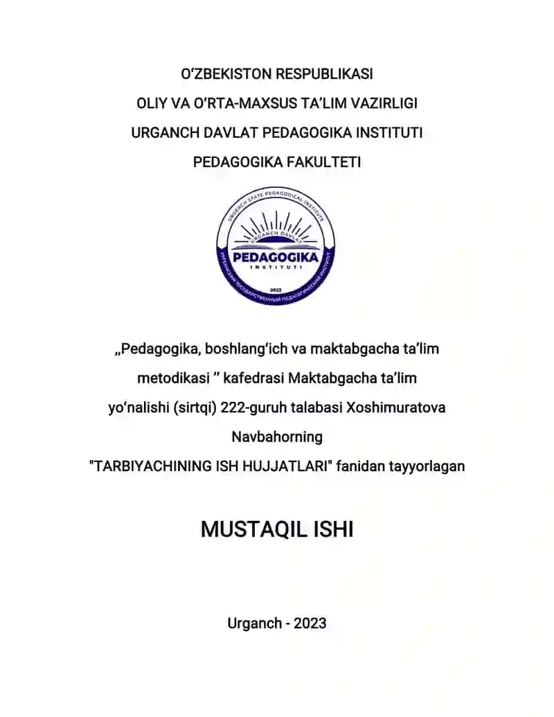Tarbiyachining ish hujjatlari