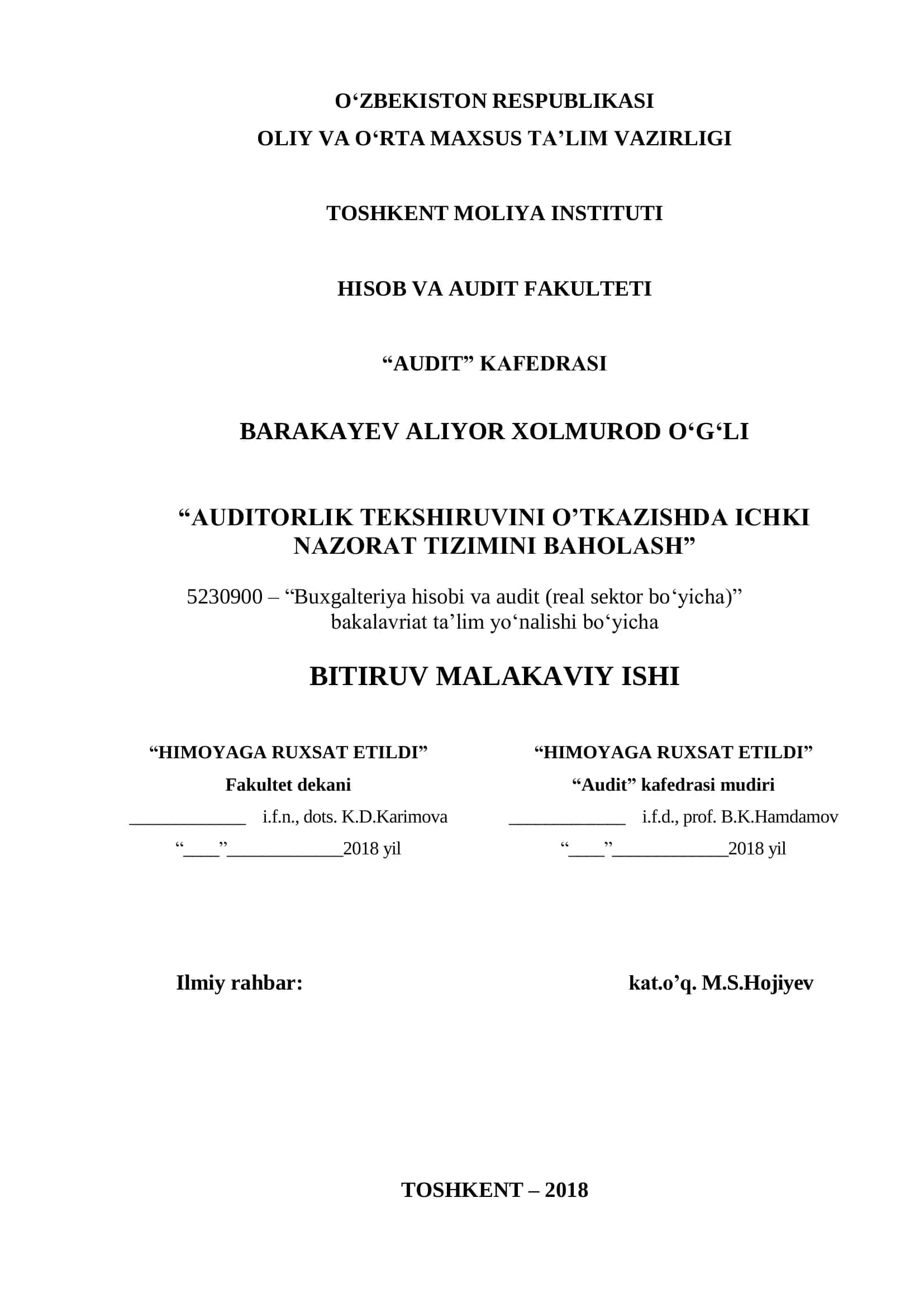 Iqtisodiyotni innovatsion rivojlantirishda auditorlik tekshiruvini o’tkazishda ichki nazorat tizimini baholashning nazariy huquqiy asoslari 1