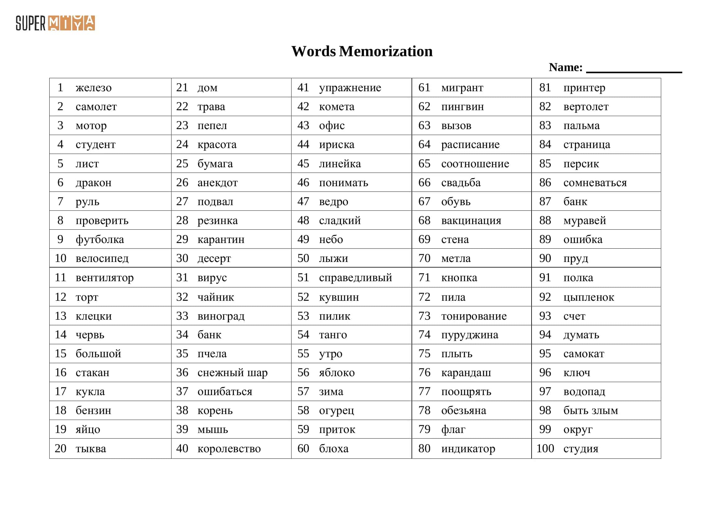 5 daqiqalik so'zlar (ruscha) / Words Memorization 1