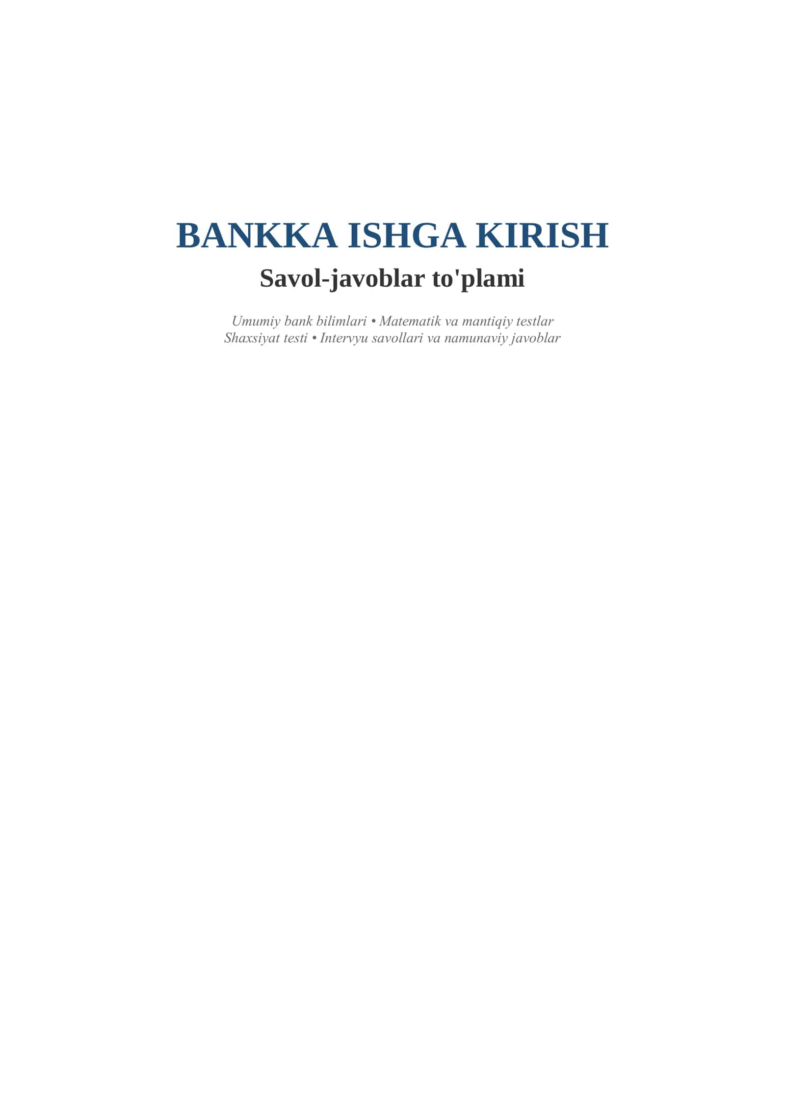 Bankka ishga kirish uchun savol javoblar 1