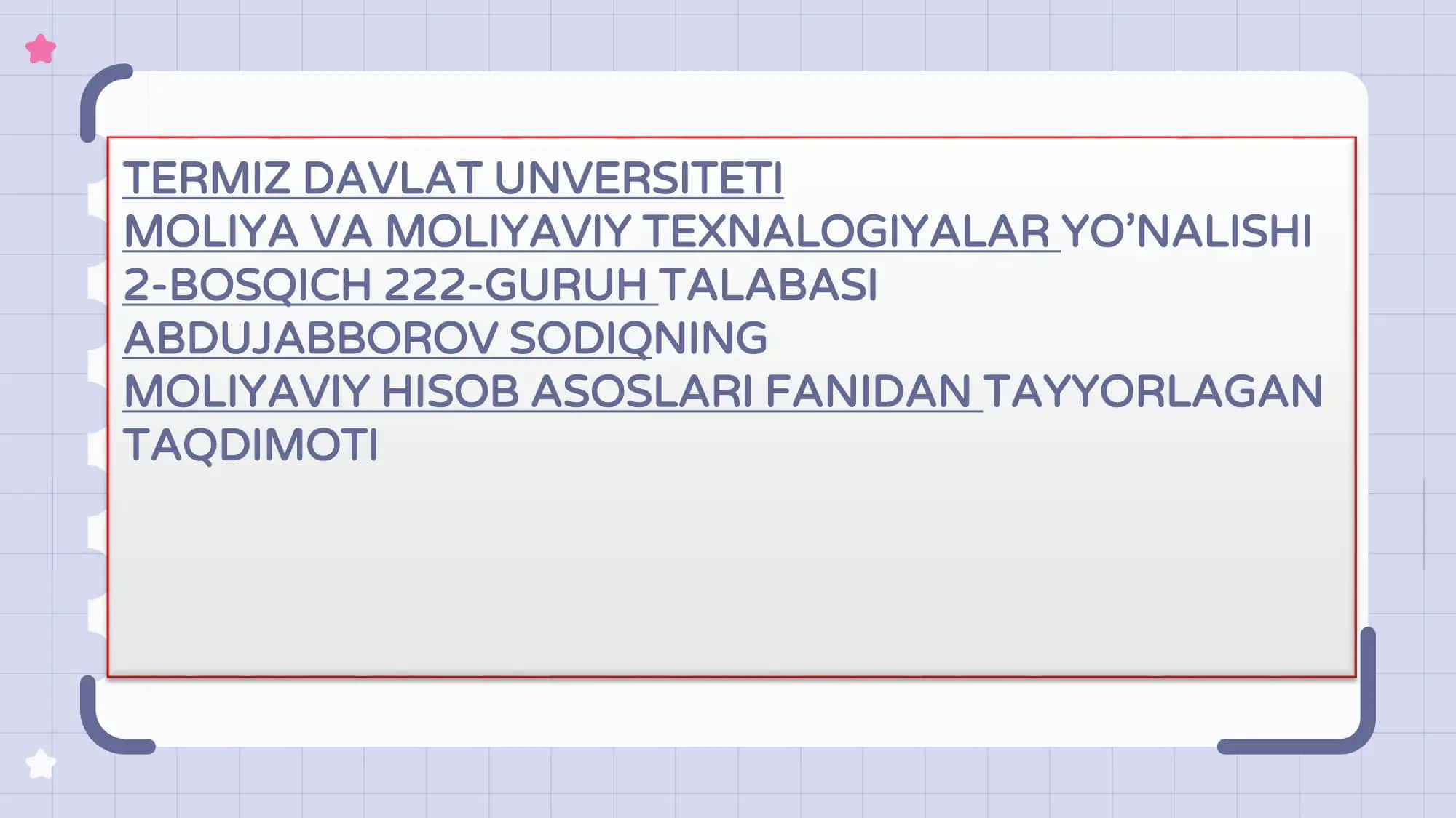 MOLIYAVIY HISOB ASOSLARI TALIMI 1