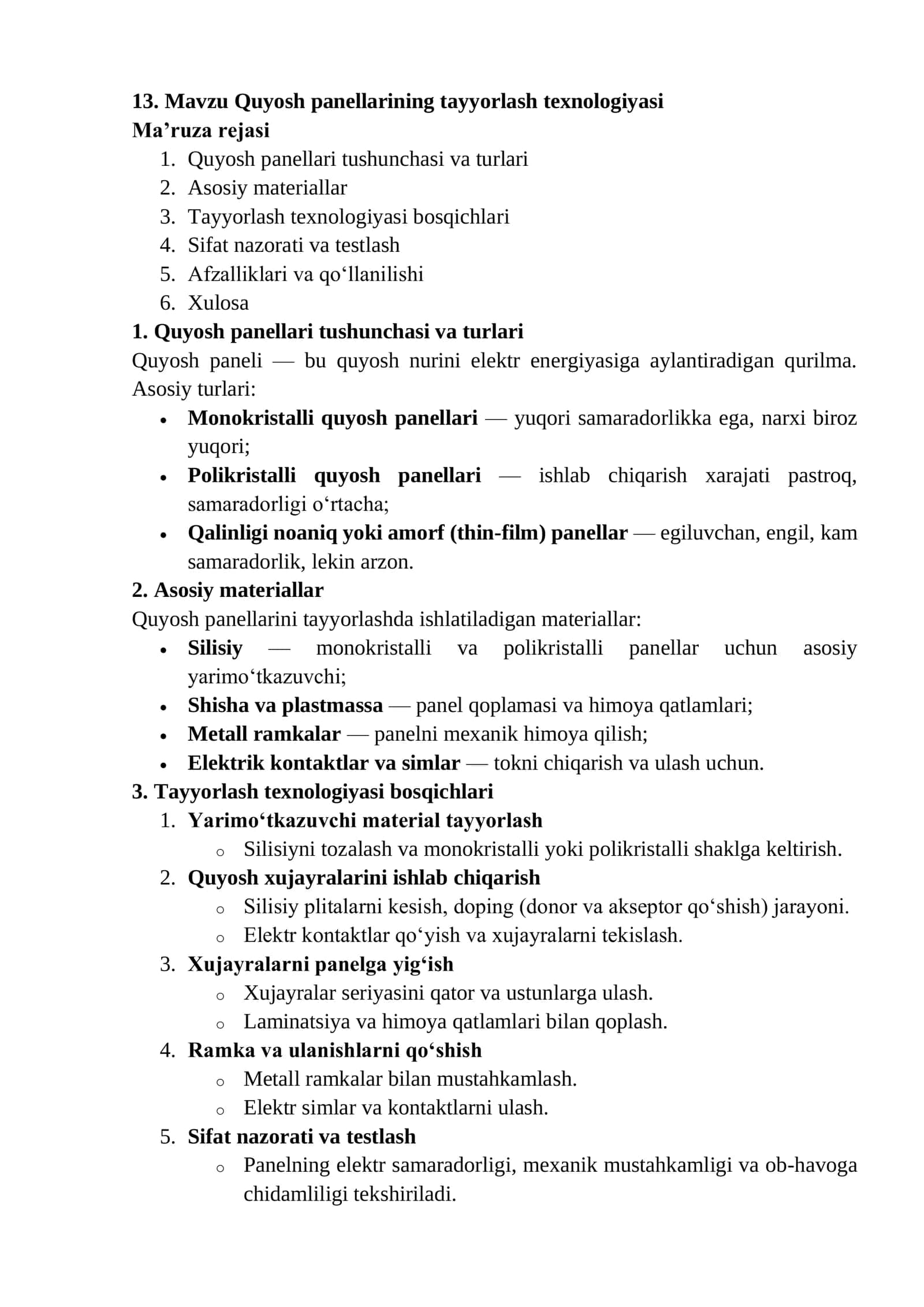 Quyosh panellarining tayyorlash texnologiyasi 1