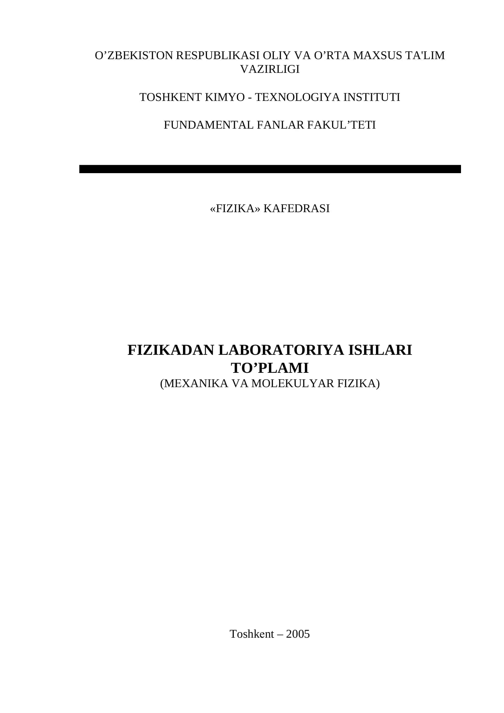 FIZIKADAN LABORATORIYA ISHLARI TO’PLAMI 1