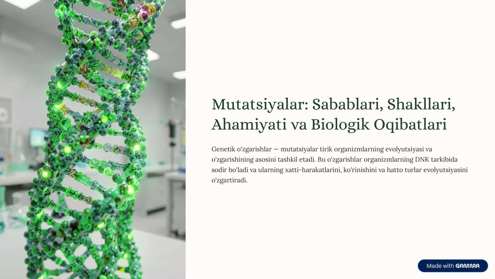 Mutatsiyalar: Sabablari, Shakllari, Ahamiyati va Biologik Oqibatlari 1
