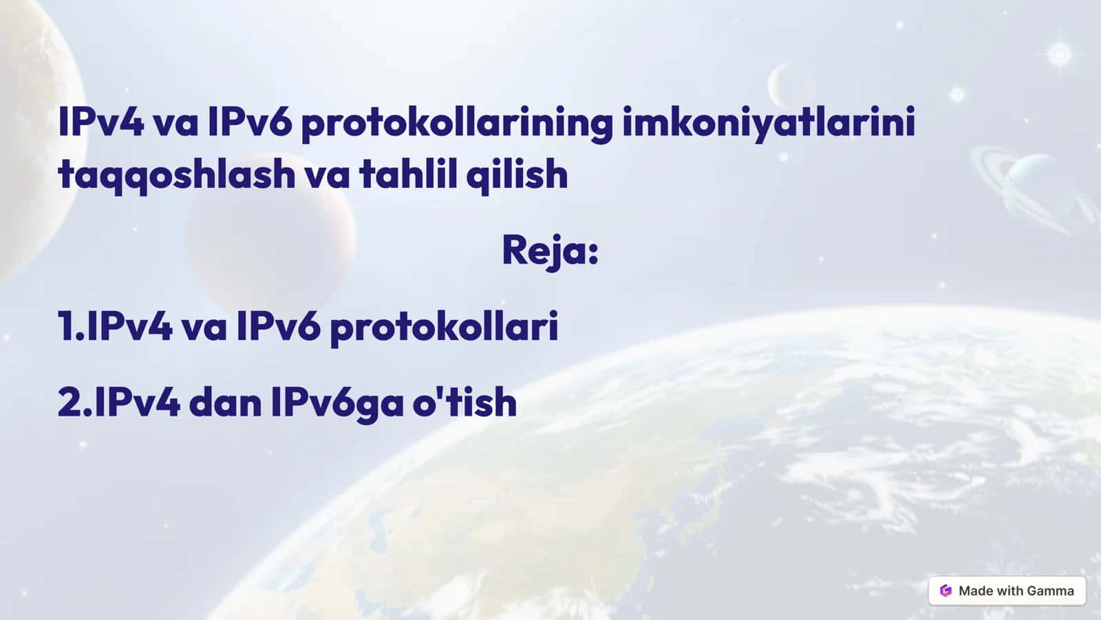 IPv4 va IPv6 protokollarining imkoniyatlarini taqqoshlash va tahlil qilish 1