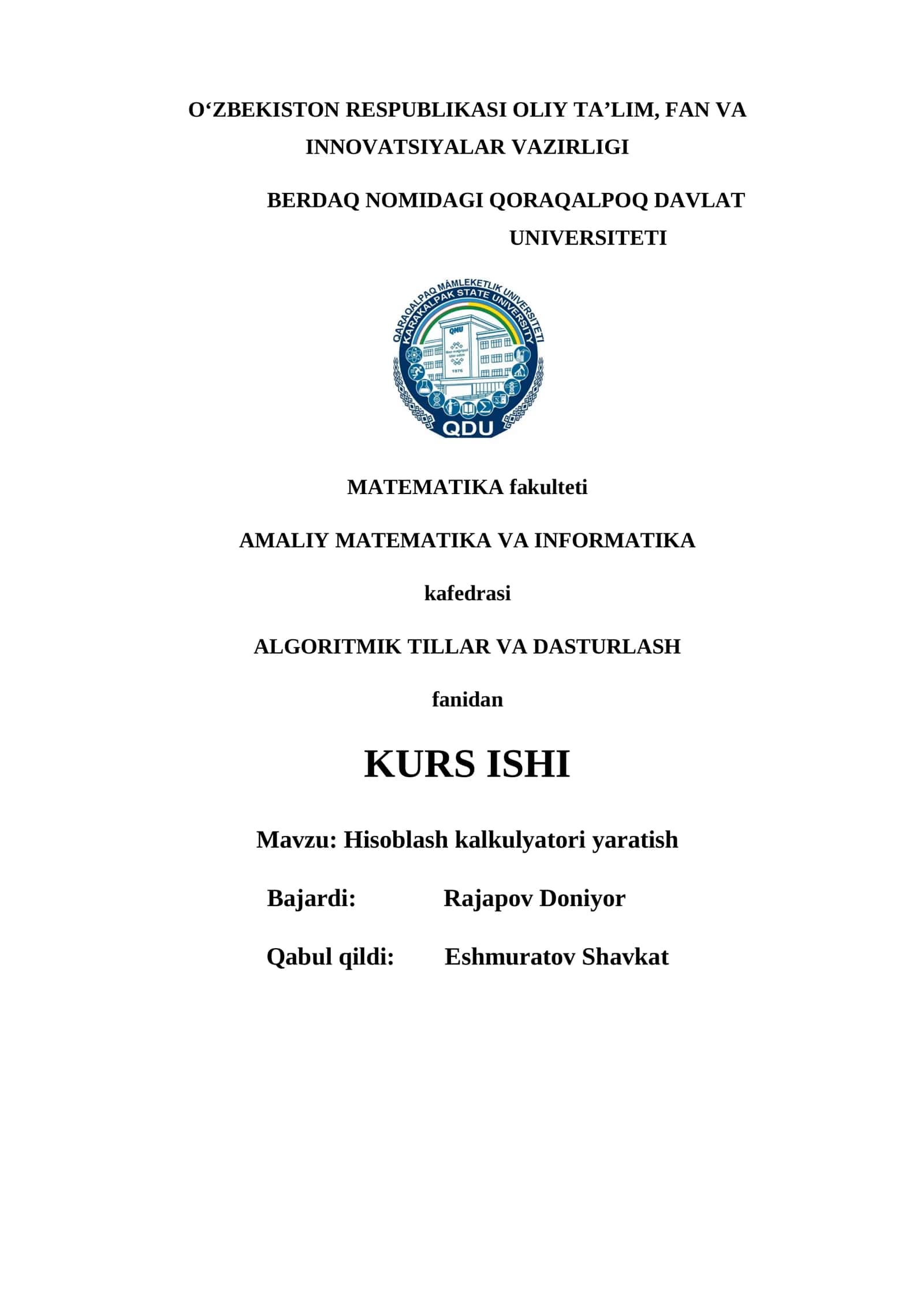 Hisoblash kalkulyatori yaratish 1