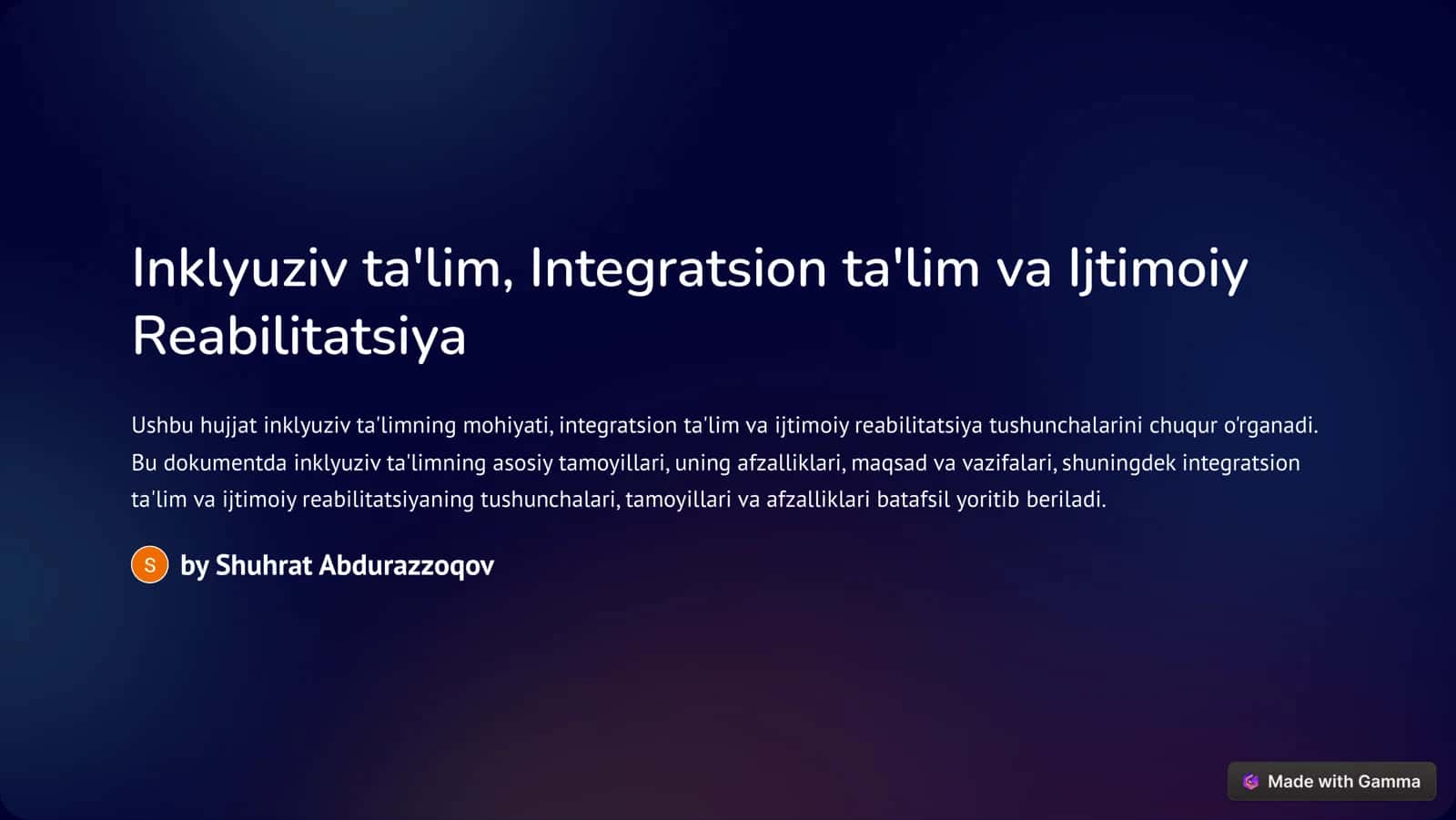 Inklyuziv ta'lim, Integratsion ta'lim va Ijtimoiy Reabilitatsiya 1