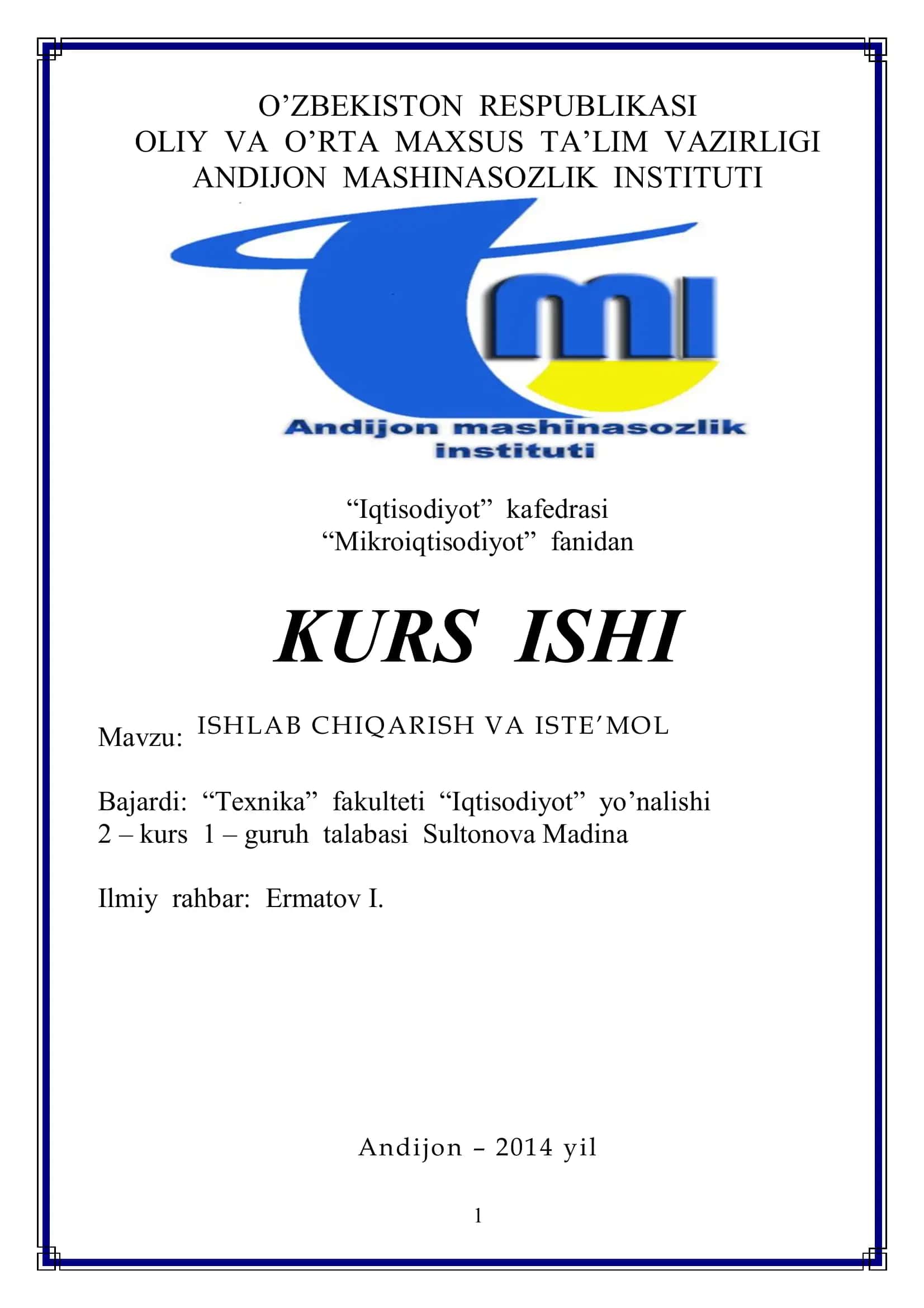 Ishlab Chiqarish va Iste'mol 1