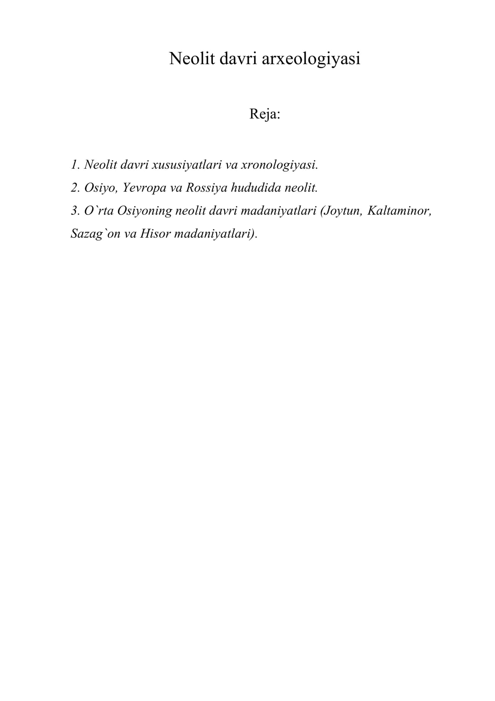 Neolit davri arxeologiyasi 1