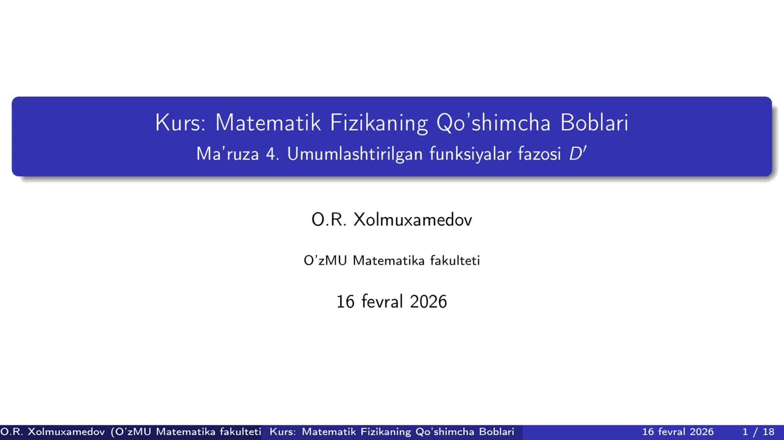 Umumlashgan funksiyalar fazosi D` - 4 1